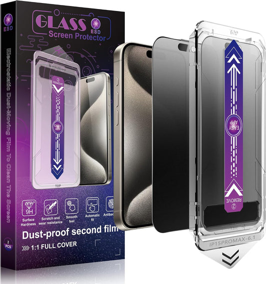 2 Pack Matte Privacy Screen Protector for iPhone 15 Pro Max 6.7-Inch Auto Dust Removal, No Bubbles,Anti-Spy Tempered Glass Film, Easy Installation