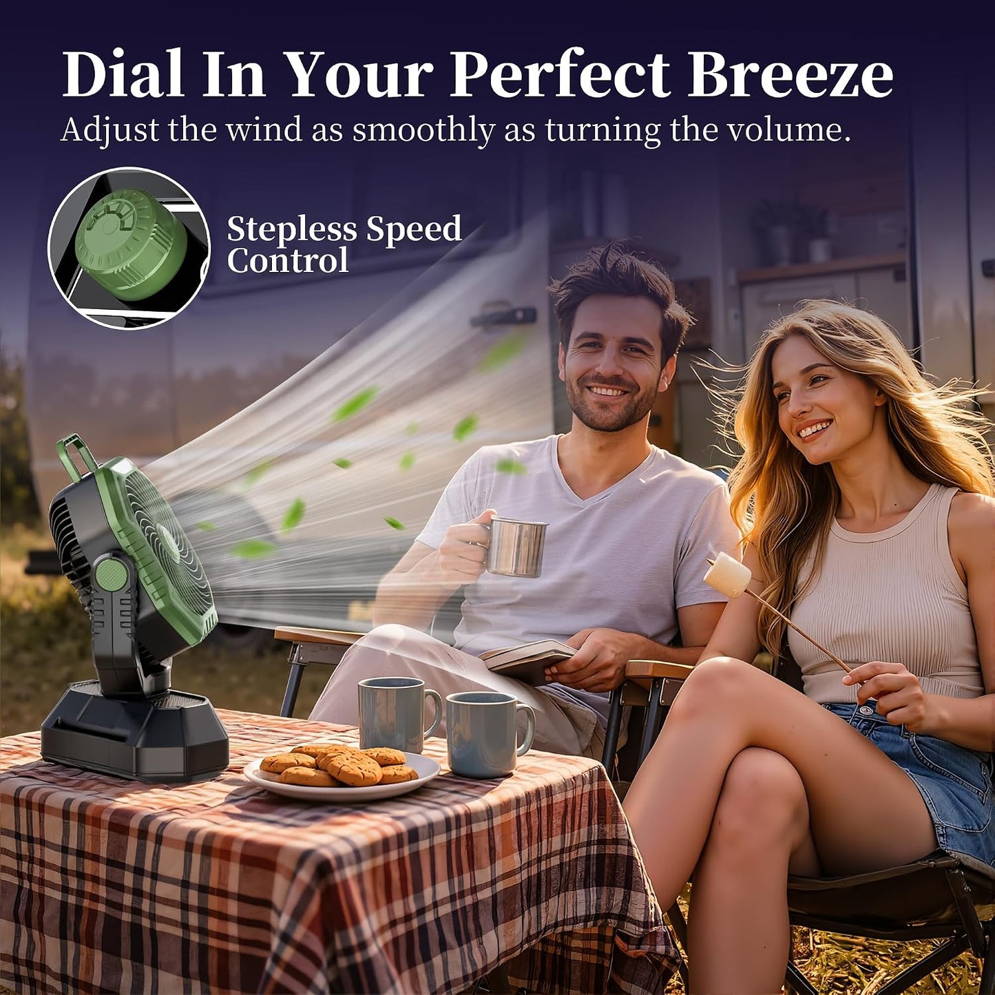 AJVV Camping Fan, Oscillating Battery Powered Portable Rechargeable Hanging Tent Fan with Light and Remote for Camp, Outdoor, Emergency Power Outage, Fishing, RV Travel, Green