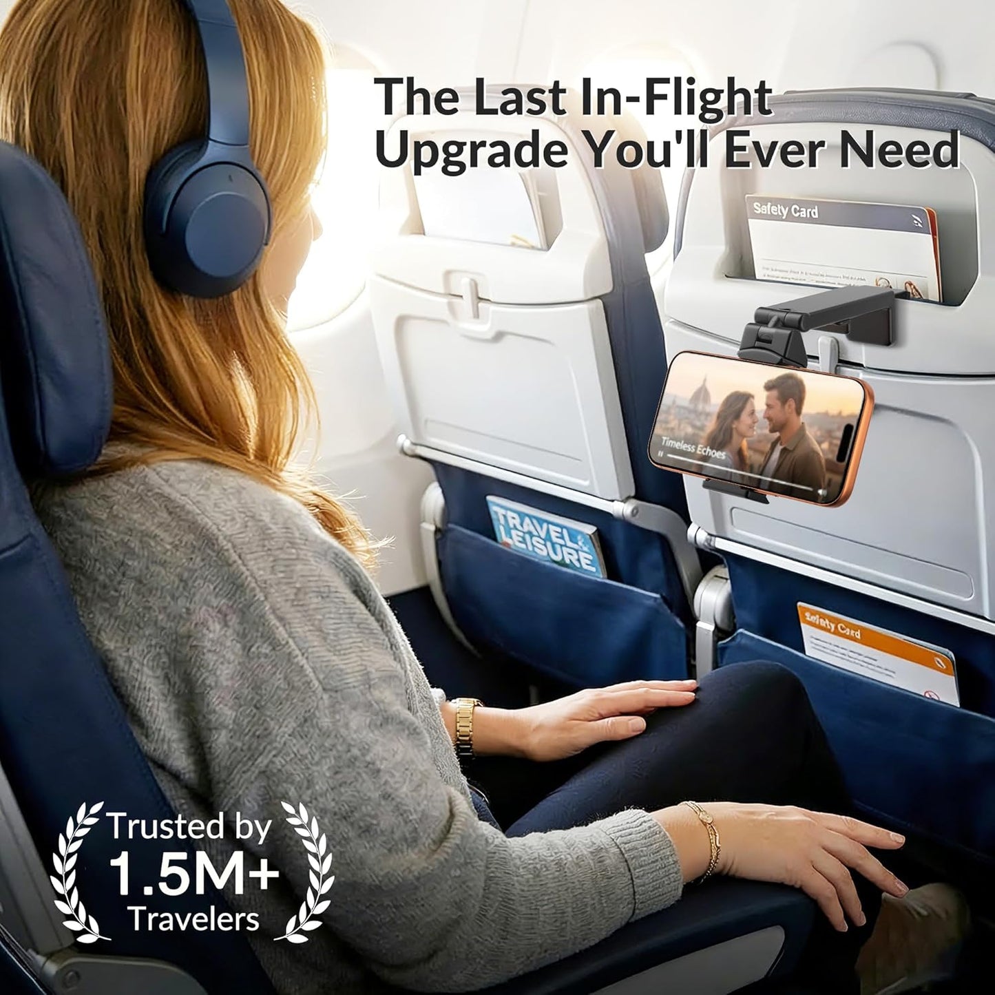 Perilogics Universal in Flight Airplane Phone Holder Mount. Hands Free Viewing with Multi-Directional Dual 360 Degree Rotation. Pocket Size Must Have Airplane Travel Essential Accessory for Flying