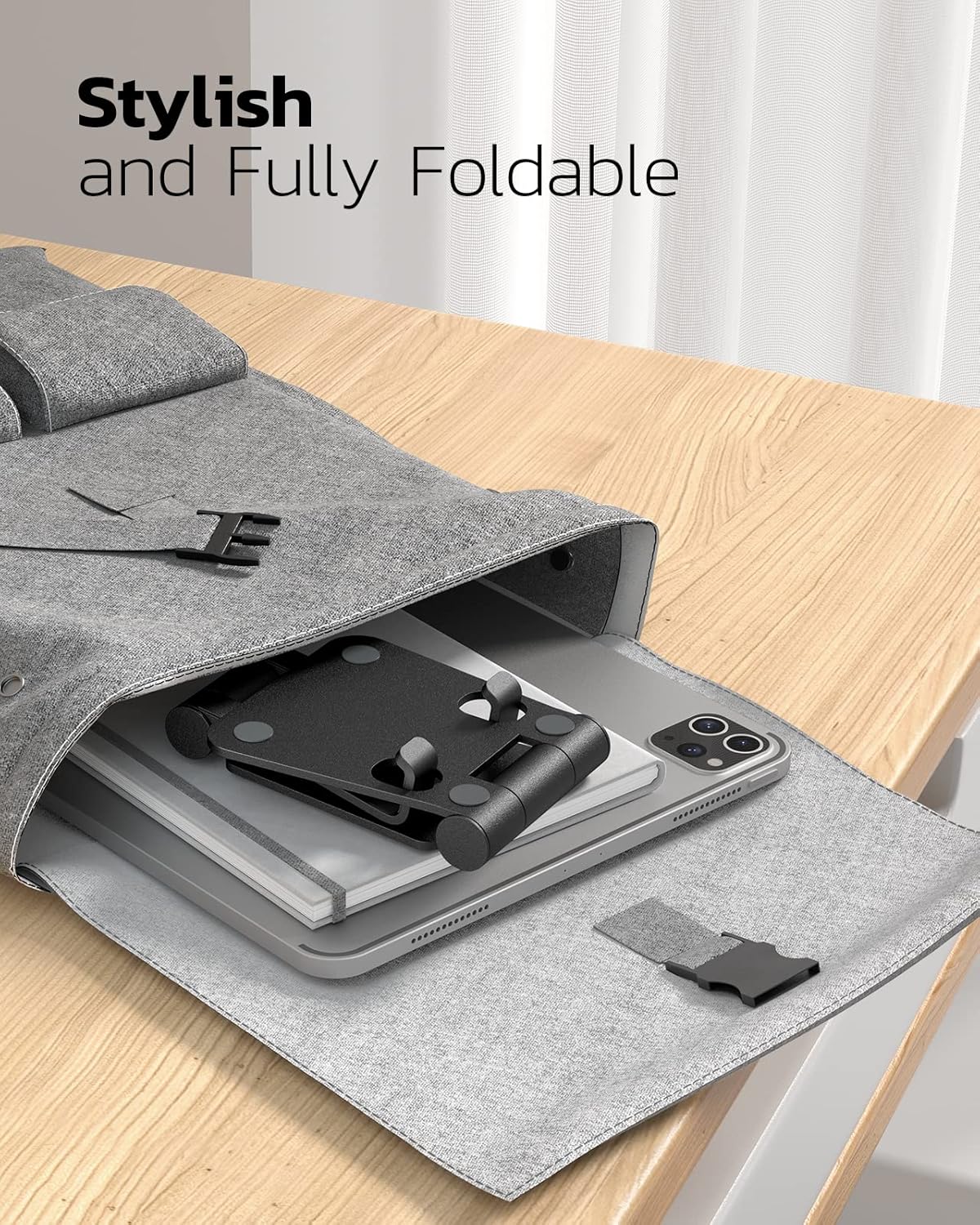 Nulaxy 2 Pack Fully Aluminum Dual Folding Cell Phone Stand, Adjustable Foldable Desktop Phone Holder for Desk Compatible with iPhone 17 16 15 14 13 12 11 Pro Max Xs Xr X 8, All Phones, Black & Silver