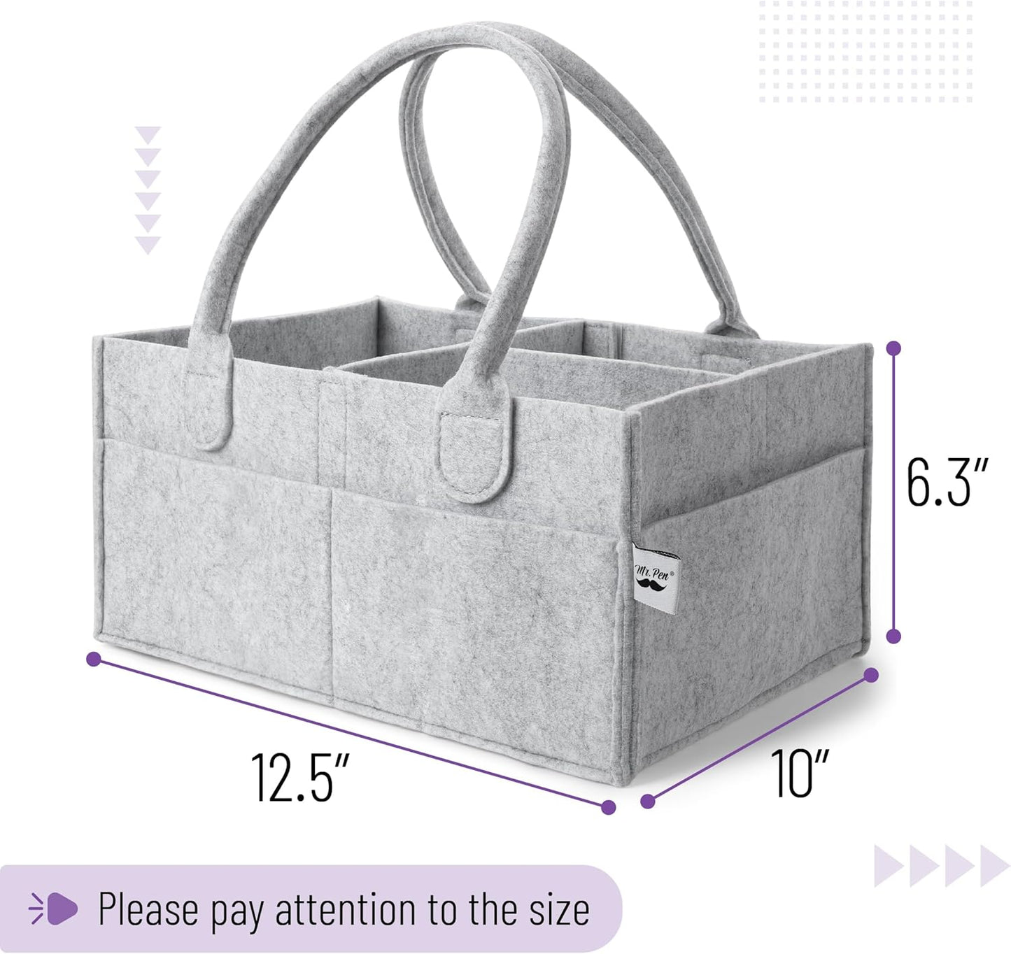 Mr. Pen- Baby Diaper Caddy Organizer, Gray, Medium, Nursery Storage Bin and Car Organizer for Diapers and Baby Wipes