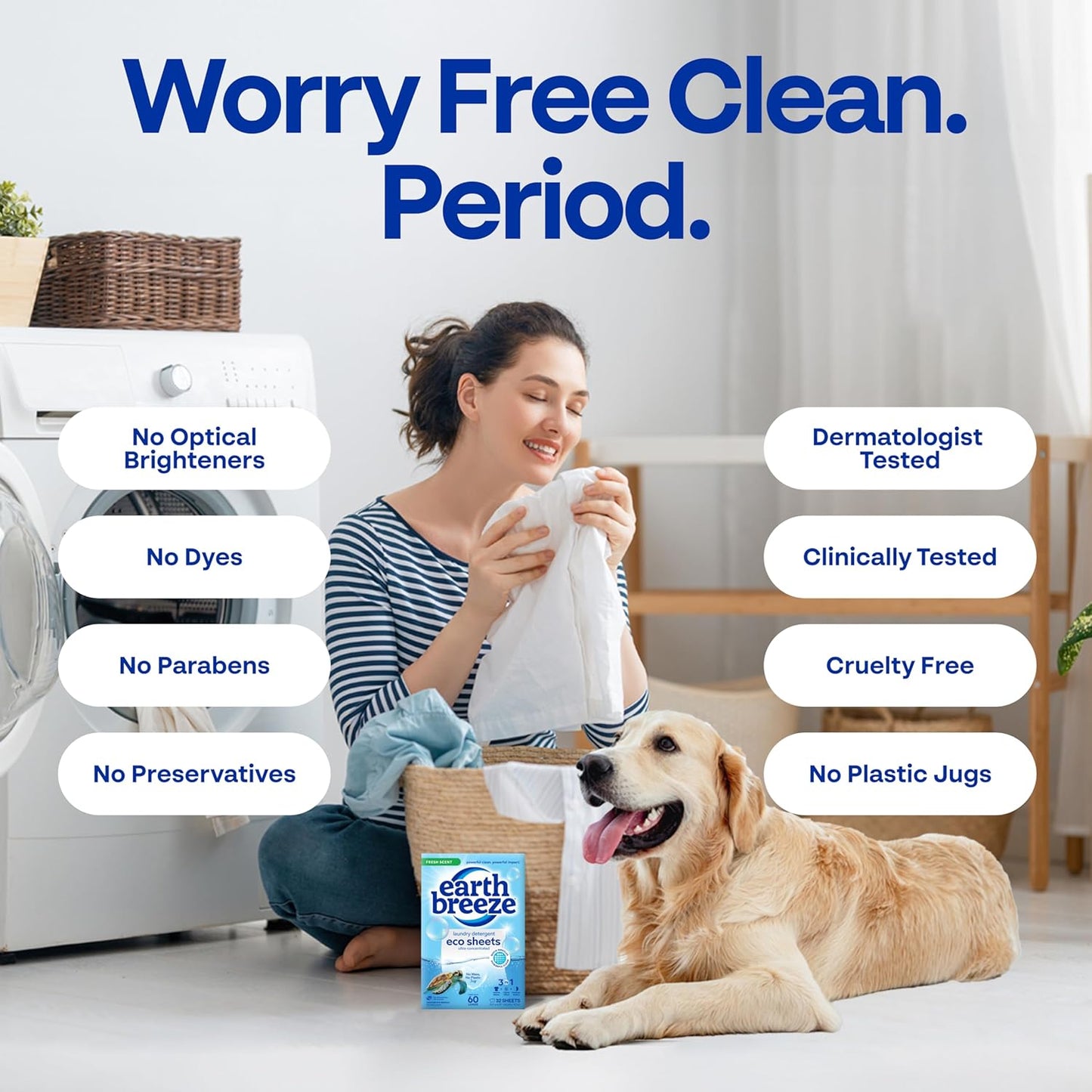 Earth Breeze Laundry Detergent Sheets Fresh Scent - 60 Loads Eco Liquidless Soap - Travel-Friendly for Hot & Cold Cycles, Tackles Tough Stains & Odors - Gentle on Skin, 30 Ct