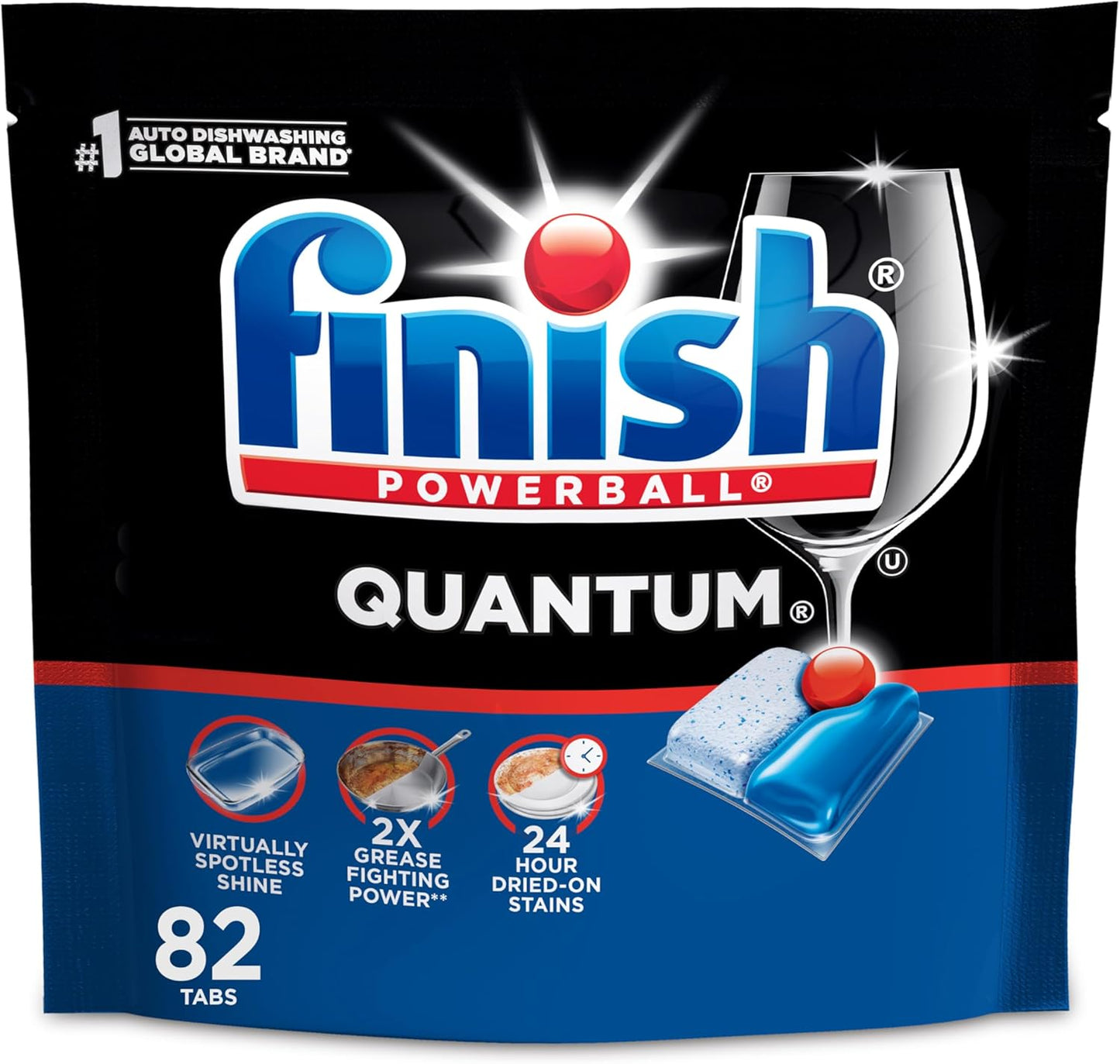 Finish Quantum Dishwasher Pods, No Pre-Rinse Dishwasher Detergent Soap Removes 24HR Dried-On Stain and Grease, Leaving a Virtually Spotless Shine, 82 Count