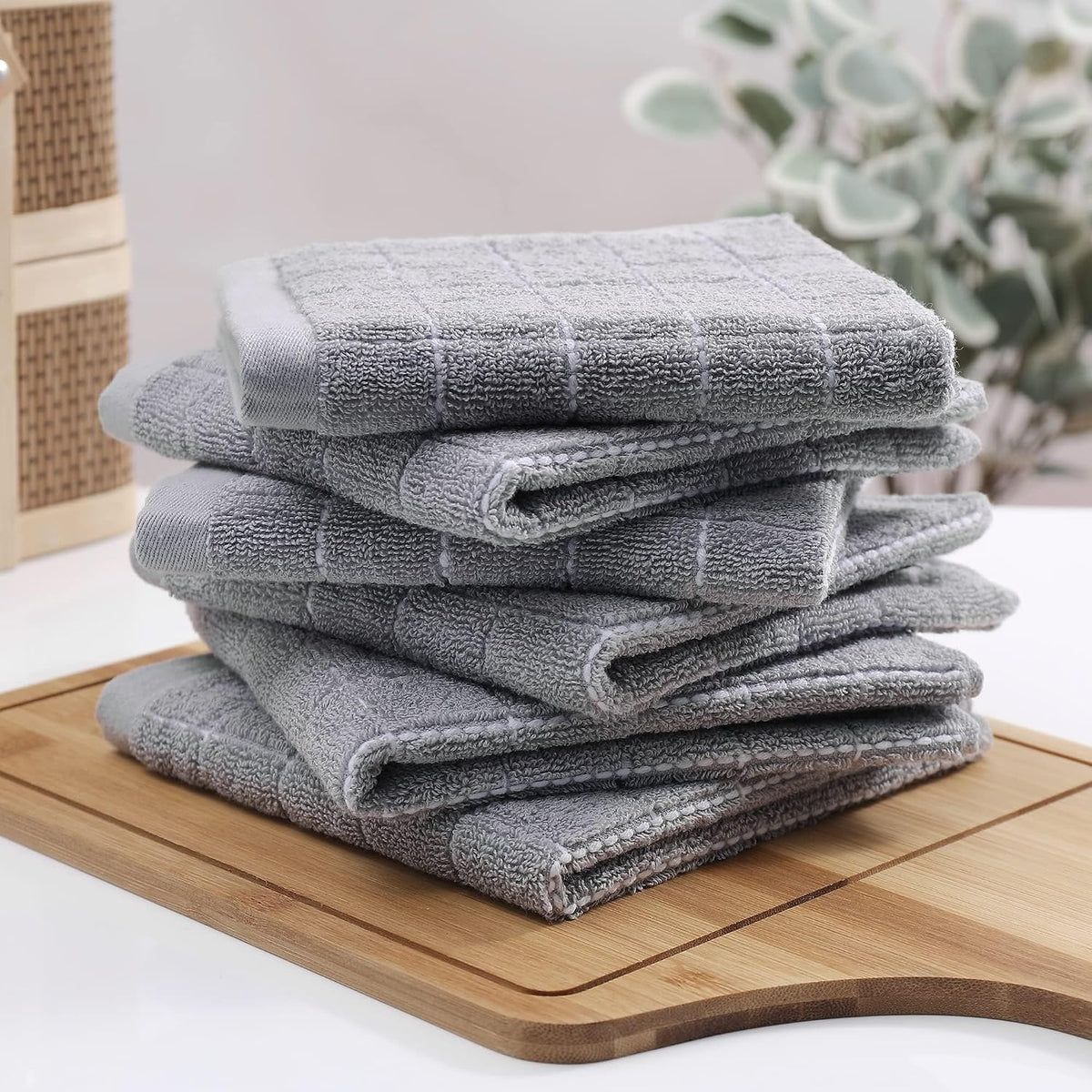 Homaxy 100% Cotton Terry Kitchen Dish Cloths, 8 Pack, Light Grey