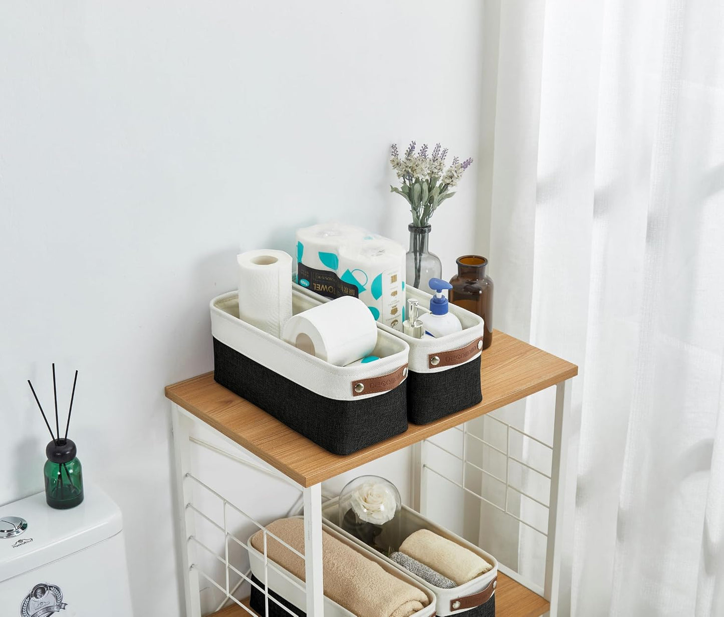 DECOMOMO Narrow Storage Bins, Small Storage Baskets for Shelves 4 Pack