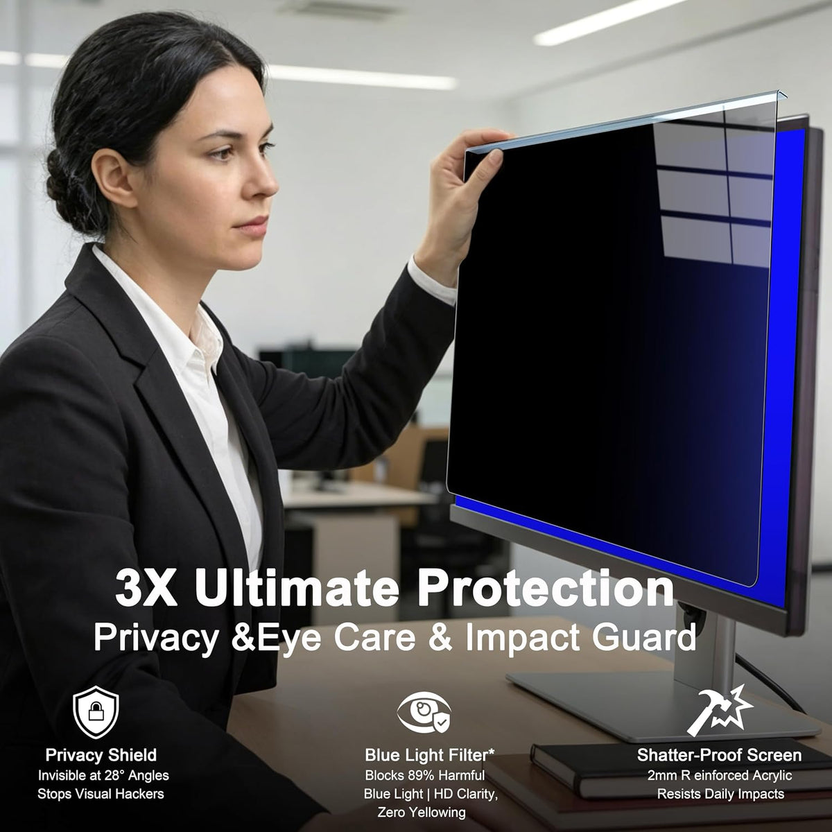 24 Inch Privacy Screen for Monitor, Hanging Anti Spy Screen Filter for 23.6 to 24 Inch 16:9 Widescreen Monitor, Removable Blue Light Reduction Protector for Office