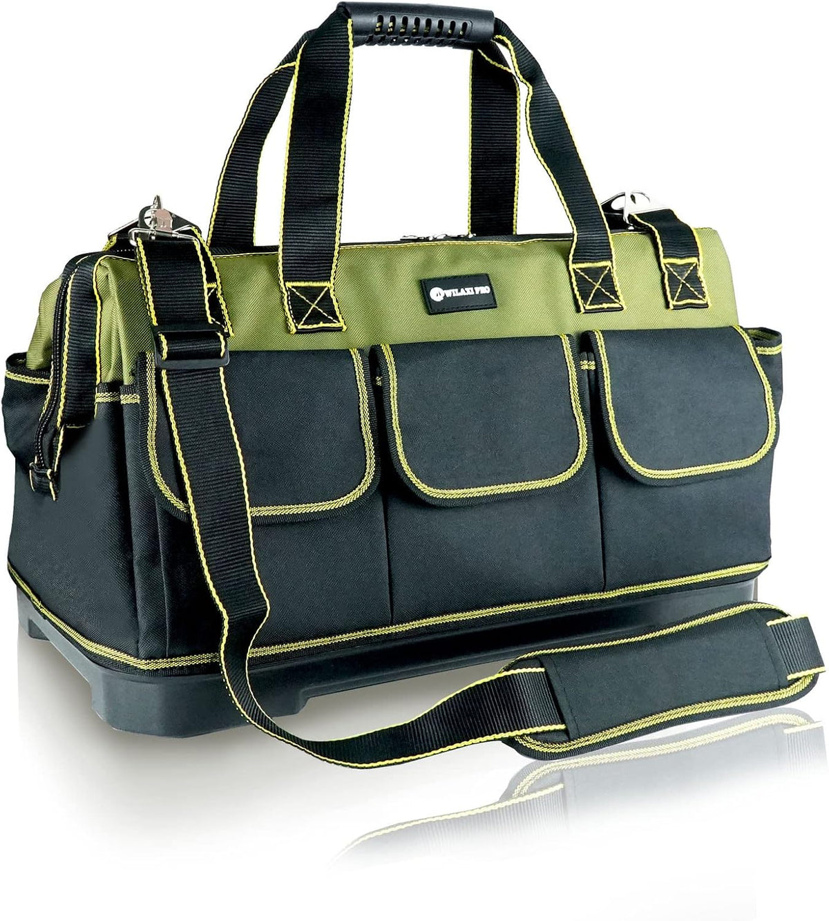 20inch Tool Bag for Men Women Heavy Duty with Waterproof Molded Base Large Tool Bag, Wide Mouth Tool Tote, Artisan Carpenter Electricians Tool Bags,Adjustable Shoulder Strap Organizer