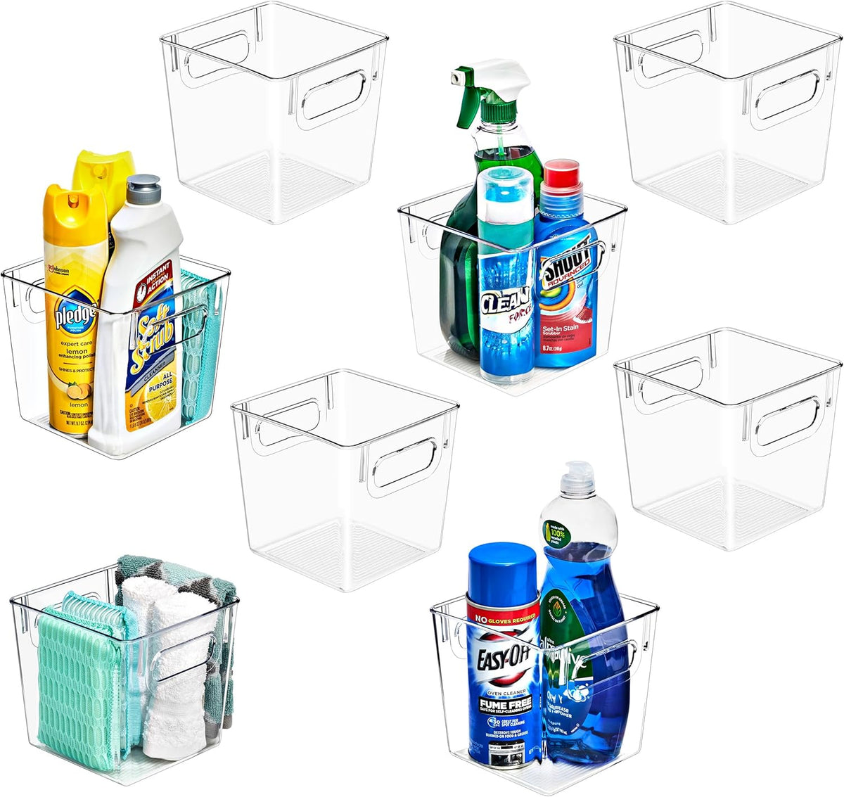 Sorbus 4 Pack Small Clear Plastic Storage Bins, Clear Organizer Bins with Handle for Kitchen, Pantry, Cabinet, Refrigerator, Craft, Toys, Clothes, Closet, Under Sink, Bathroom Organizers and Storage