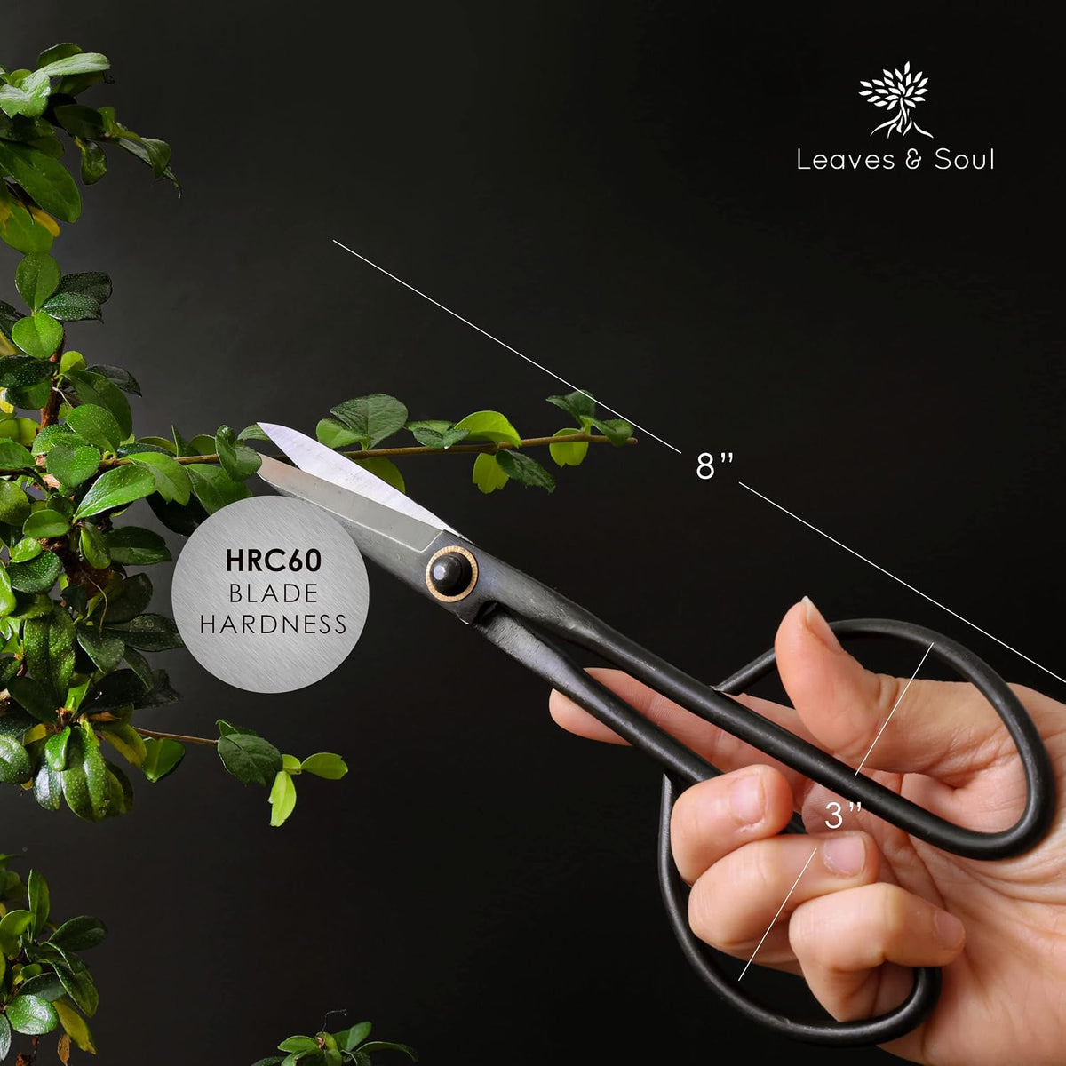 Leaves & Soul Slim Bonsai Scissors, Japanese Bonsai Shears Garden Tools