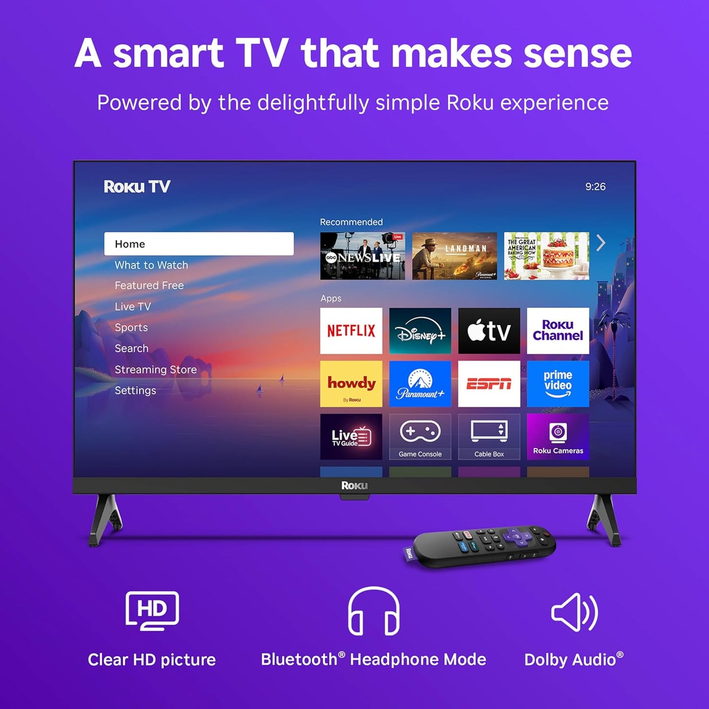 Roku Smart TV – 24-Inch Select Series, 720p HD TV – Roku TV with Voice Remote – Flat Screen LED Television with Wi-Fi for Streaming Live Local News, Sports, Family Entertainment