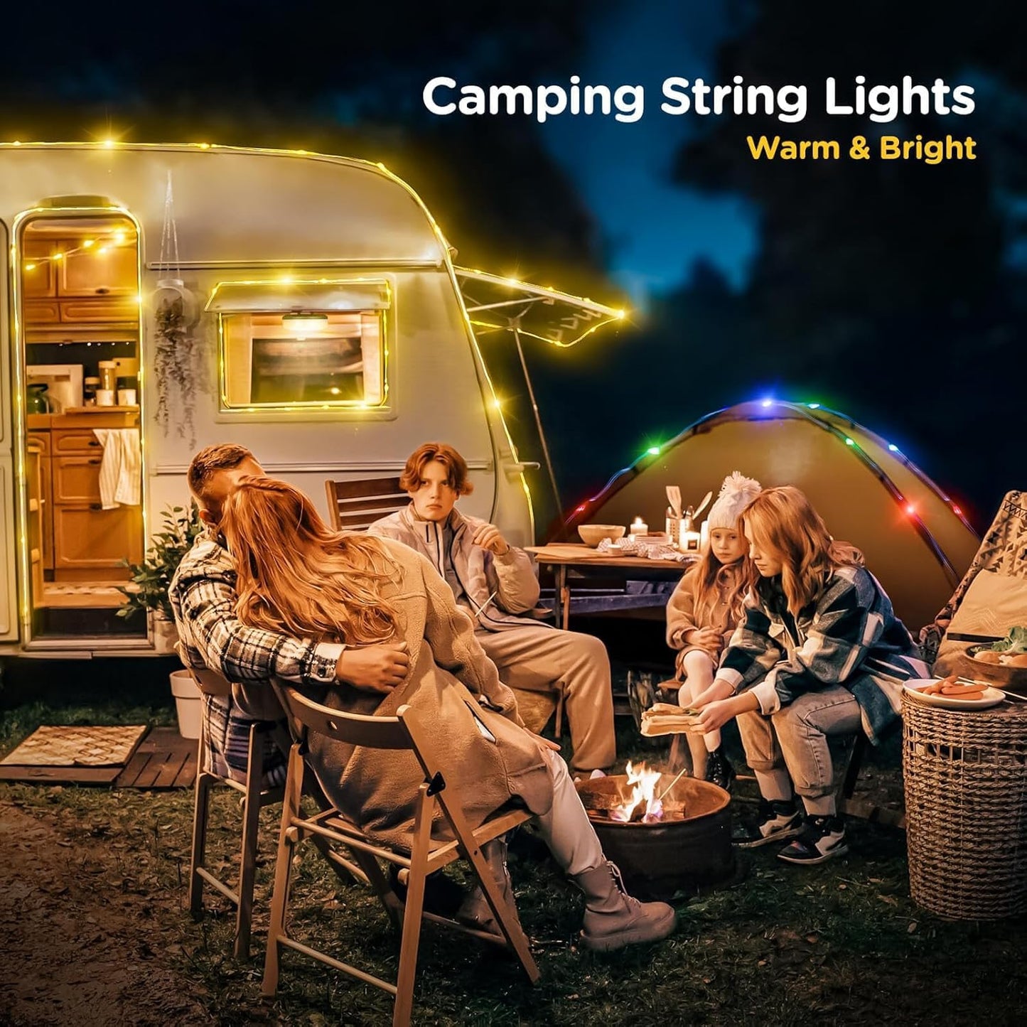 OGERY Camping String Lights, 4 in 1 Quick Storage 32.8FT Rechargeable Tent Lights String with 8 Lighting Modes, Hanging Waterproof Portable LED Lamp for Outdoor Patio Awning Garden Camping Essentials