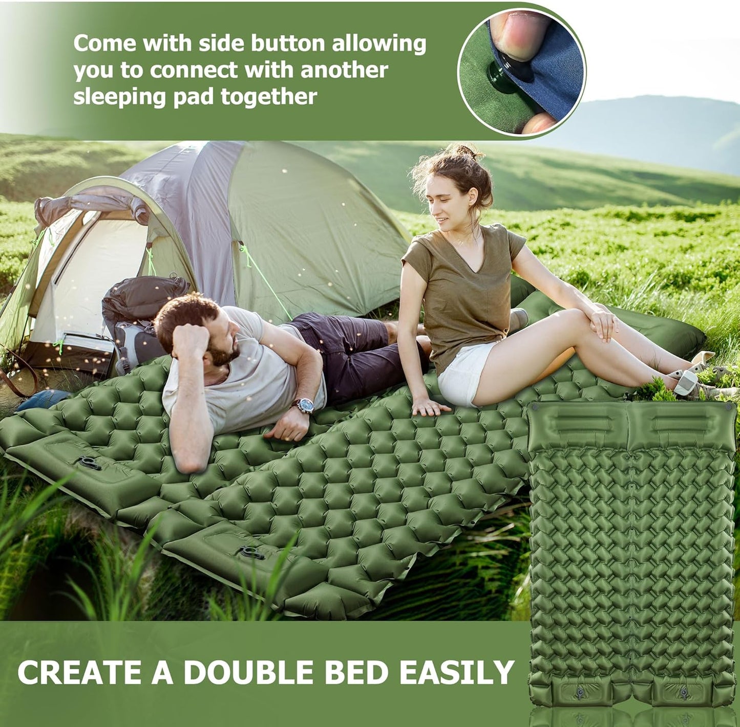 Toncoke Sleeping Pad, Extra Thick & Ultralight Inflatable Sleeping Pad with Pillow, 30s Foot Pump, 3.54” Camping Mat for Comfort, Durable for Camping, Hiking, Backpacking