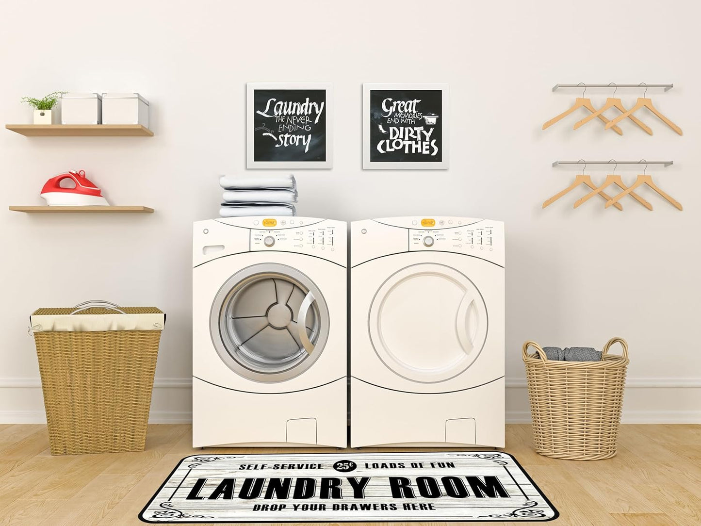 White-2 Farmhouse Laundry Room Rug Runner, Floor Mat, Waterproof Runner for Living Room, Kitchen, Bathroom, and Mudroom Decor 20''x48''