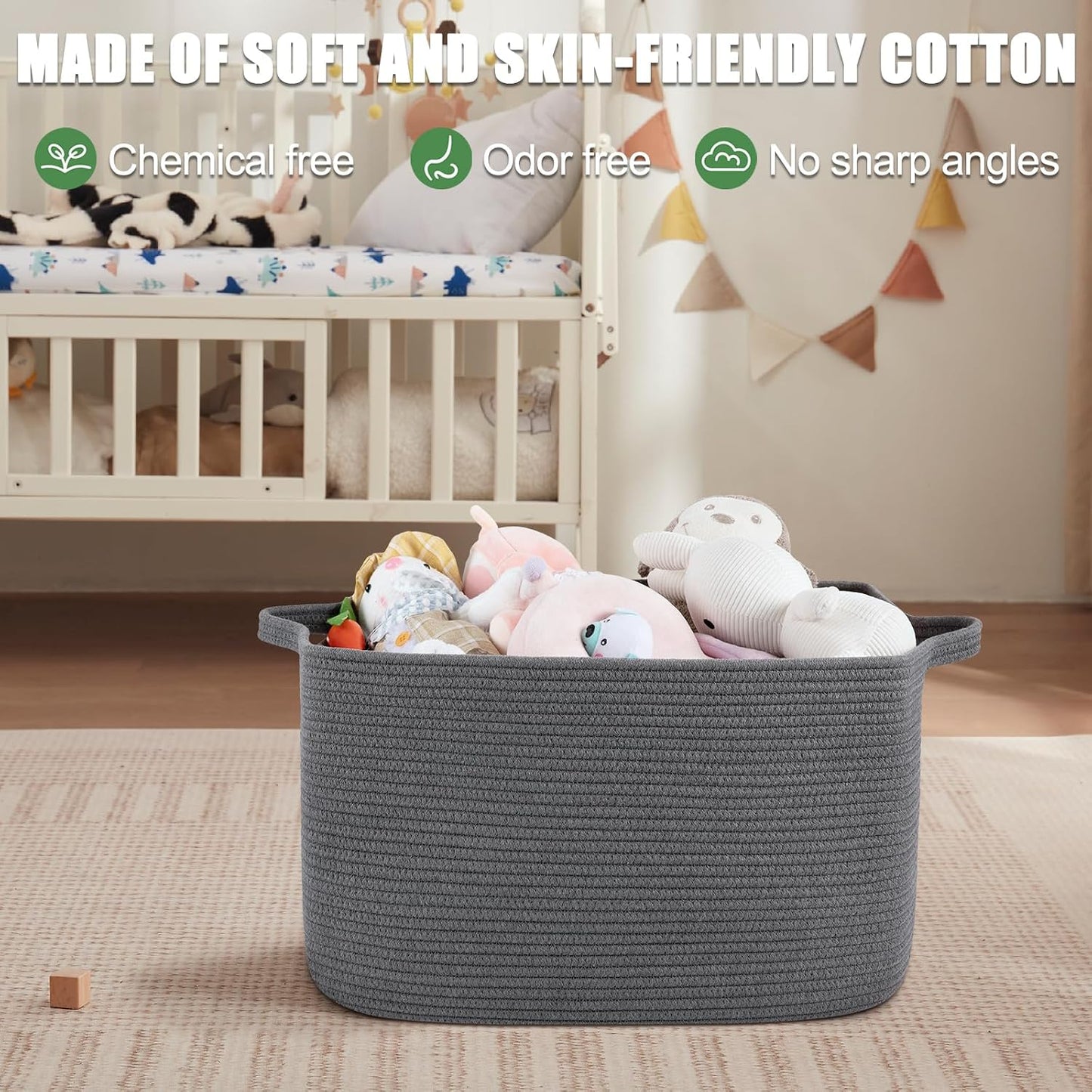 65L Large Woven Blanket Basket for Living Room, 19.7"x15.7"x11.8" | Nursery Laundry Hamper with Handle for Organizing Blankets, Pillows, Toy Storage With Handle, Large Baskets for Organizing