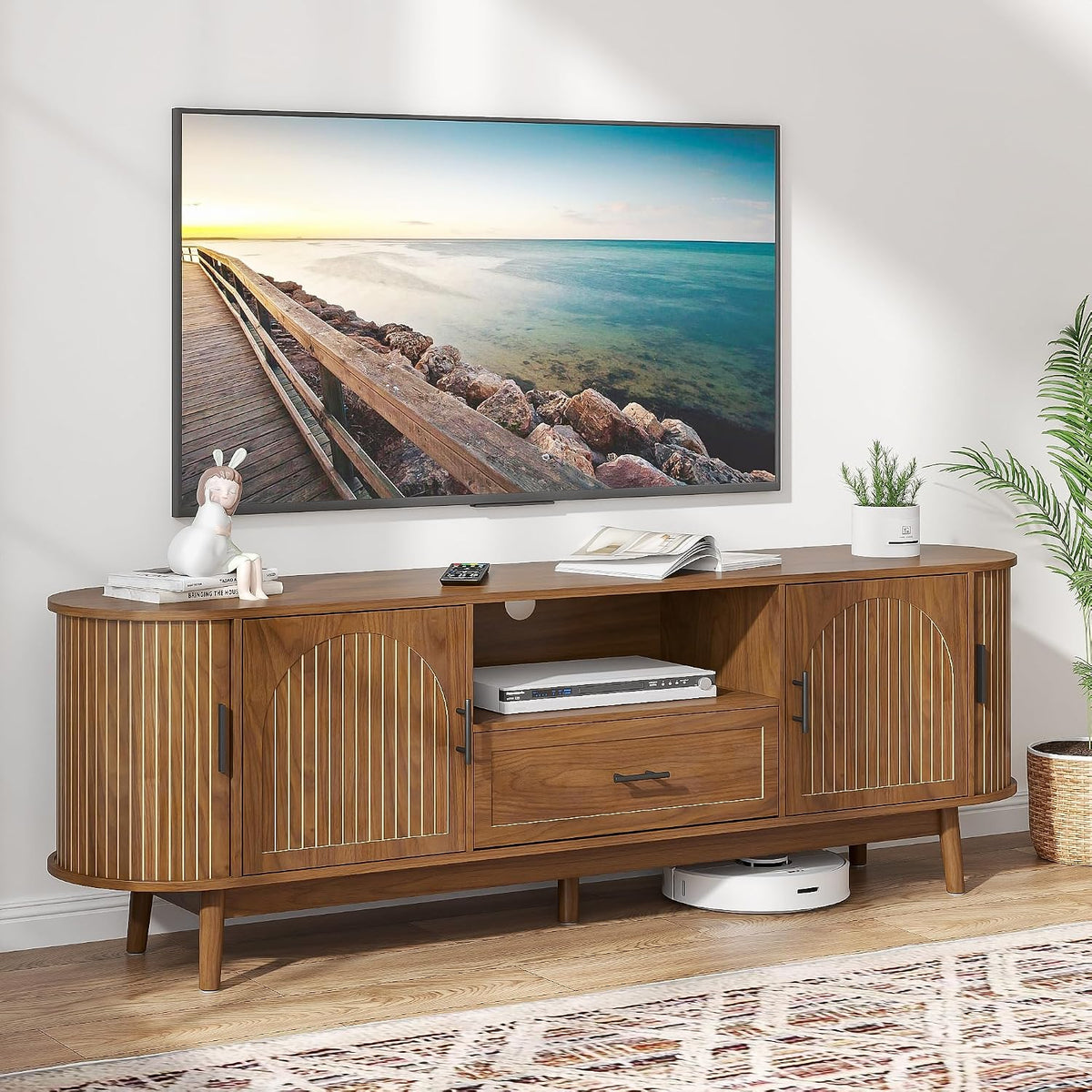 70" Fluted TV Stand for Tvs up to 80" Entertainment Center with Storage