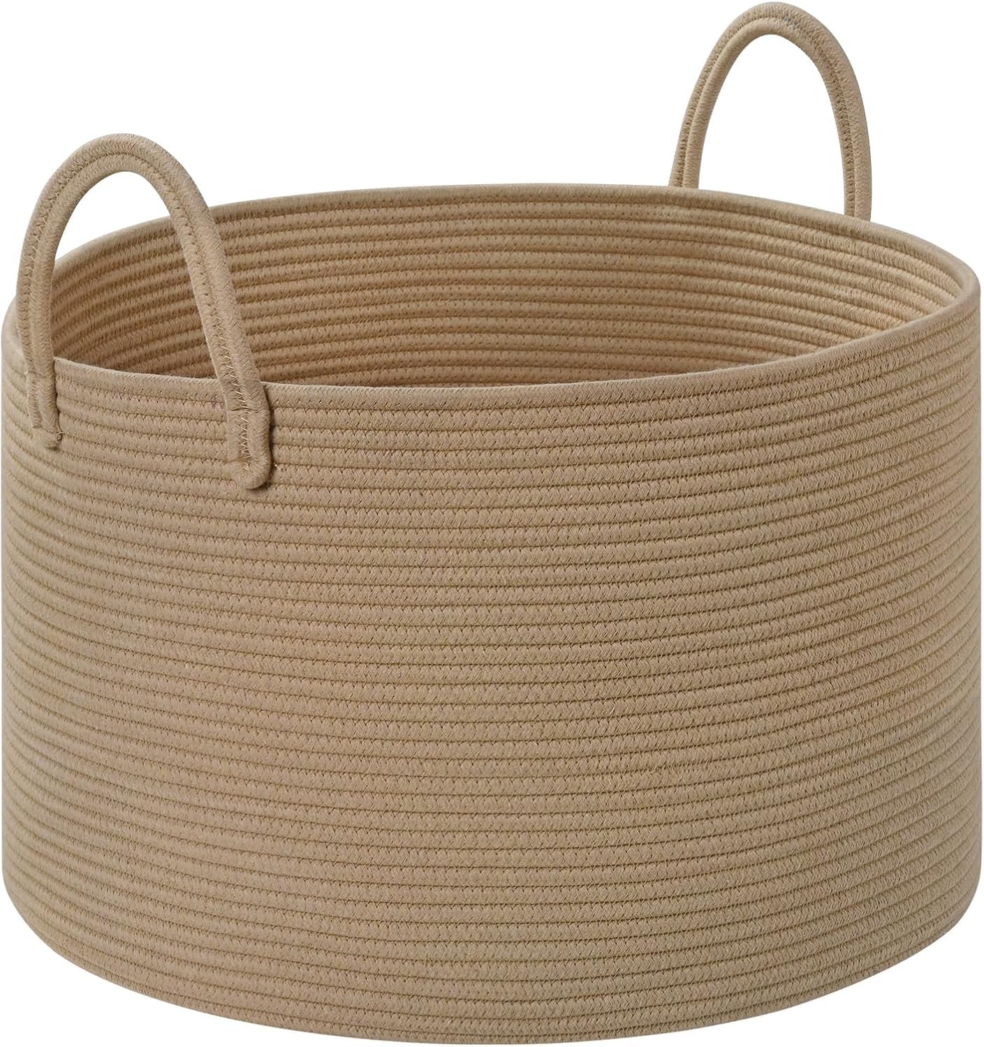 67L Large Woven Blanket Basket, Cotton Rope Baby Laundry Hamper with Handles, Kids Toy Basket for Classroom & Nursery, Soft Round Stuffed Animal Storage, Dog Toy Bin - 20"x13", Brown