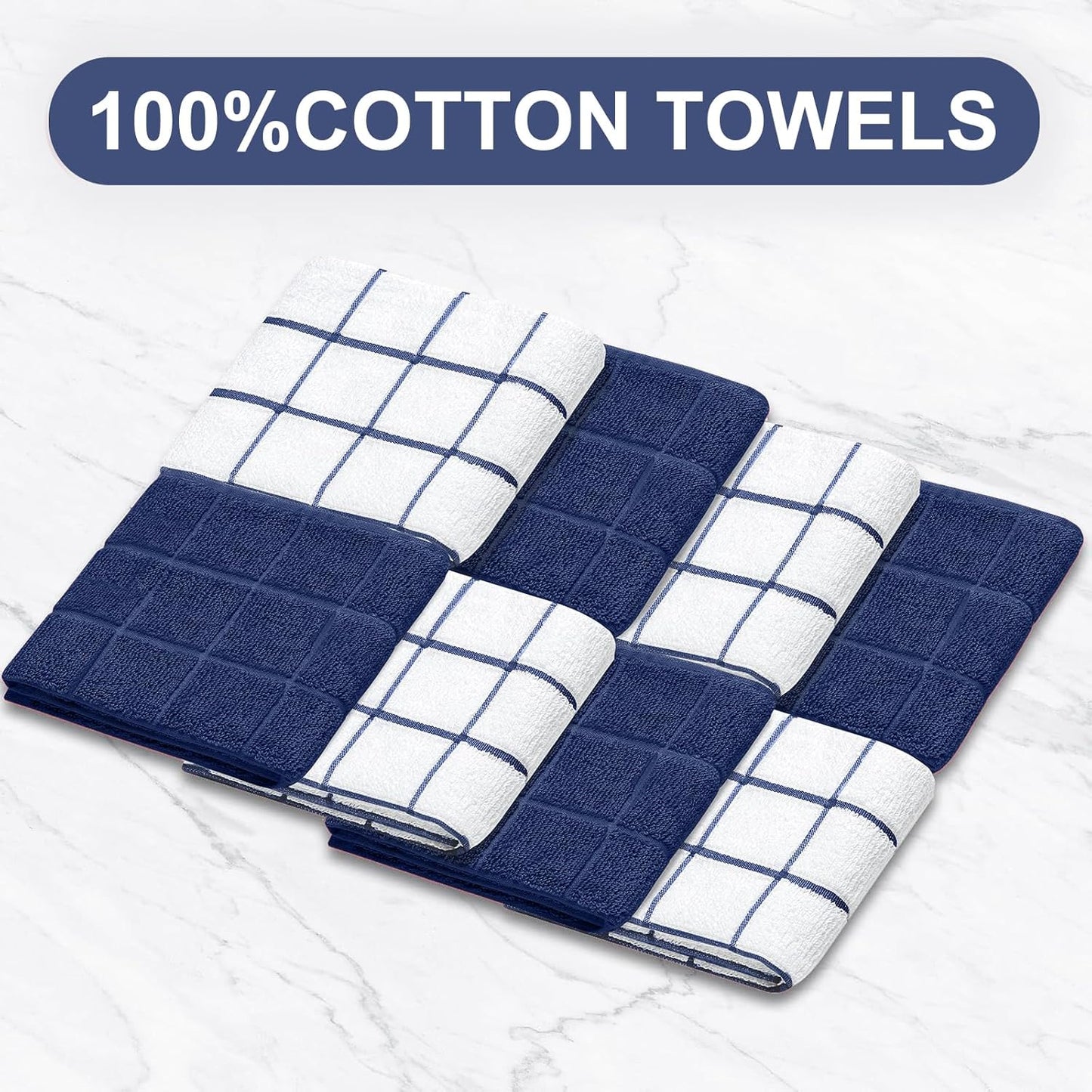 Oven Mitts Pot Holders Sets/Kitchen Towels and Dishcloths, Oven Gloves Kitchen Dish Towels 500 Degree Heat Resistant Potholders with Non-Slip Silicone Surface for Cooking, Grilling, Baking-Marine Blue