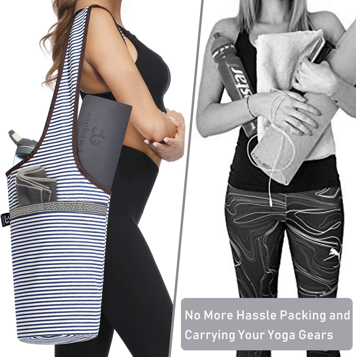 Ewedoos Canvas Yoga Mat Bag Fits Most Mats Yoga Bag with Large Storage Pockets to Hold More Accessories Ideal for Pilates Workout Gifts & Travel