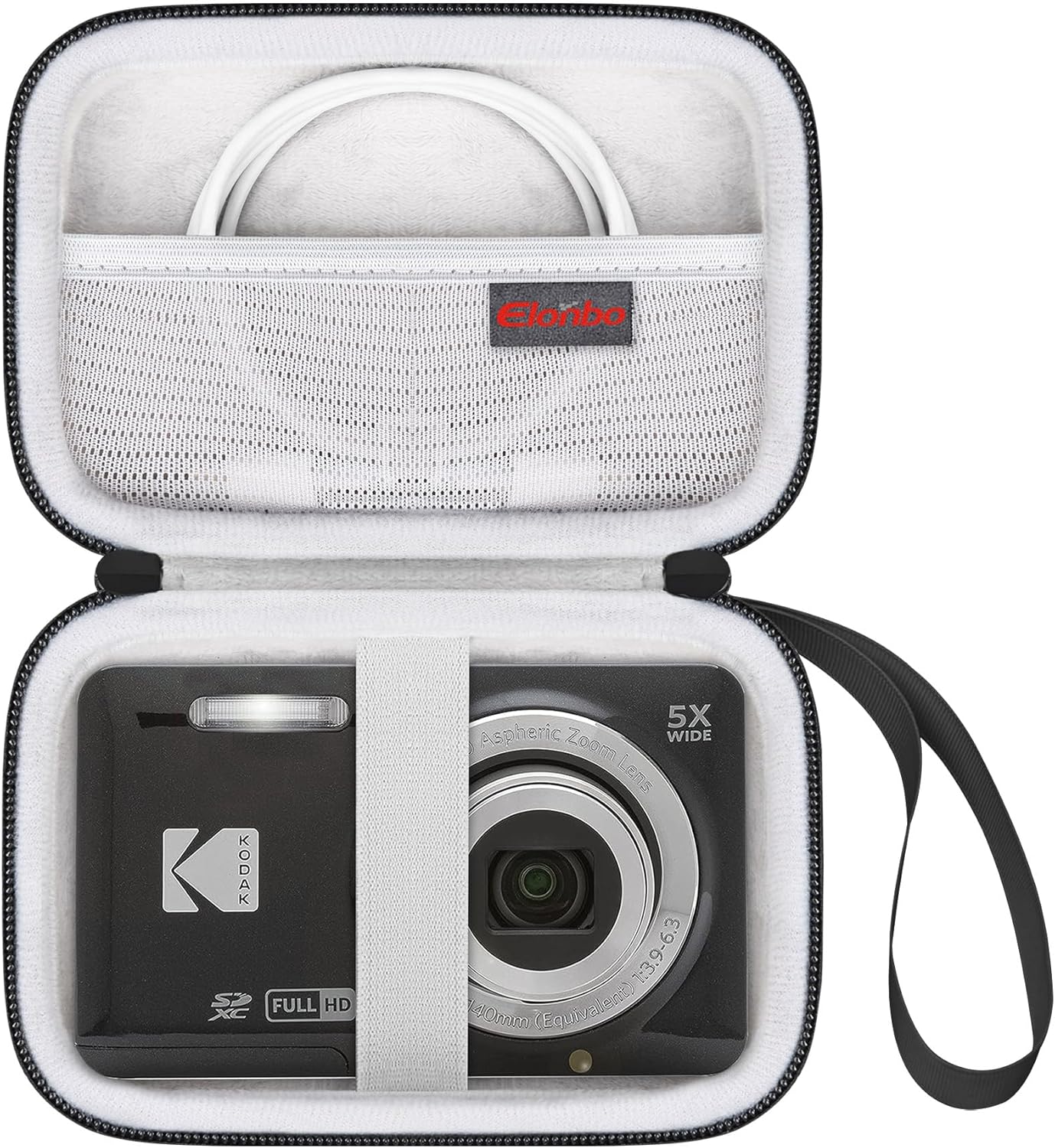 Elonbo Camera Carrying Case for KODAK PIXPRO FZ55 / FZ53 / FZ45 / FZ43 16MP Digital Camera, Vlogging Camera Storage Holder TTravel Bag, Mesh Bag Fits Batteries, Cable, Memory Card, Card Reader,Black