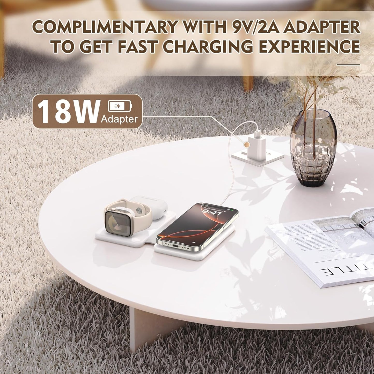 Magnetic Wireless Charger for iPhone: 3 in 1 Travel Charging Station for Apple Devices for iPhone 17 Air 16 15 14 13 12 Pro Max Plus - Foldable Charging Pad for Apple Watch Series & Airpods 4 3 2 Pro