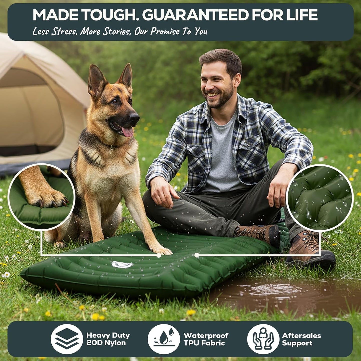 Gear Doctors® Ether 17.5oz Ultralight Camping Sleeping Pad – Backpacking Air Mattress – Camping Mattress Pad – Compact Inflatable Sleeping Mat for Backpacking, Comfortable Outdoor Hiking, Tent, Travel