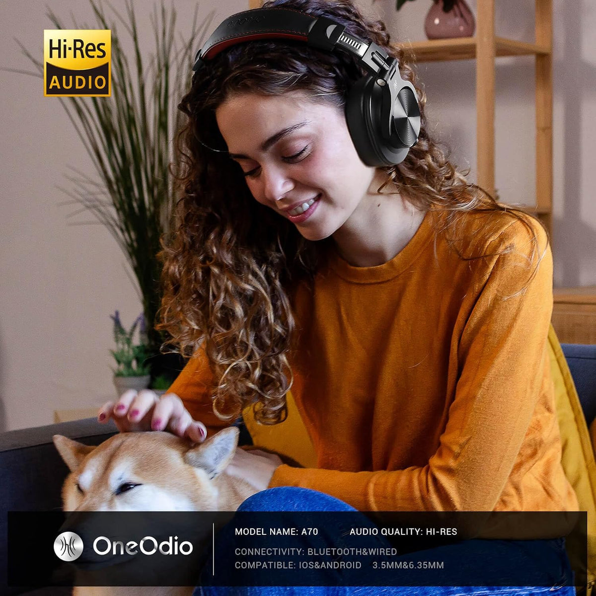 OneOdio A70 Bluetooth Over-Ear Headphones, Hi-Res Wired DJ Studio - Red