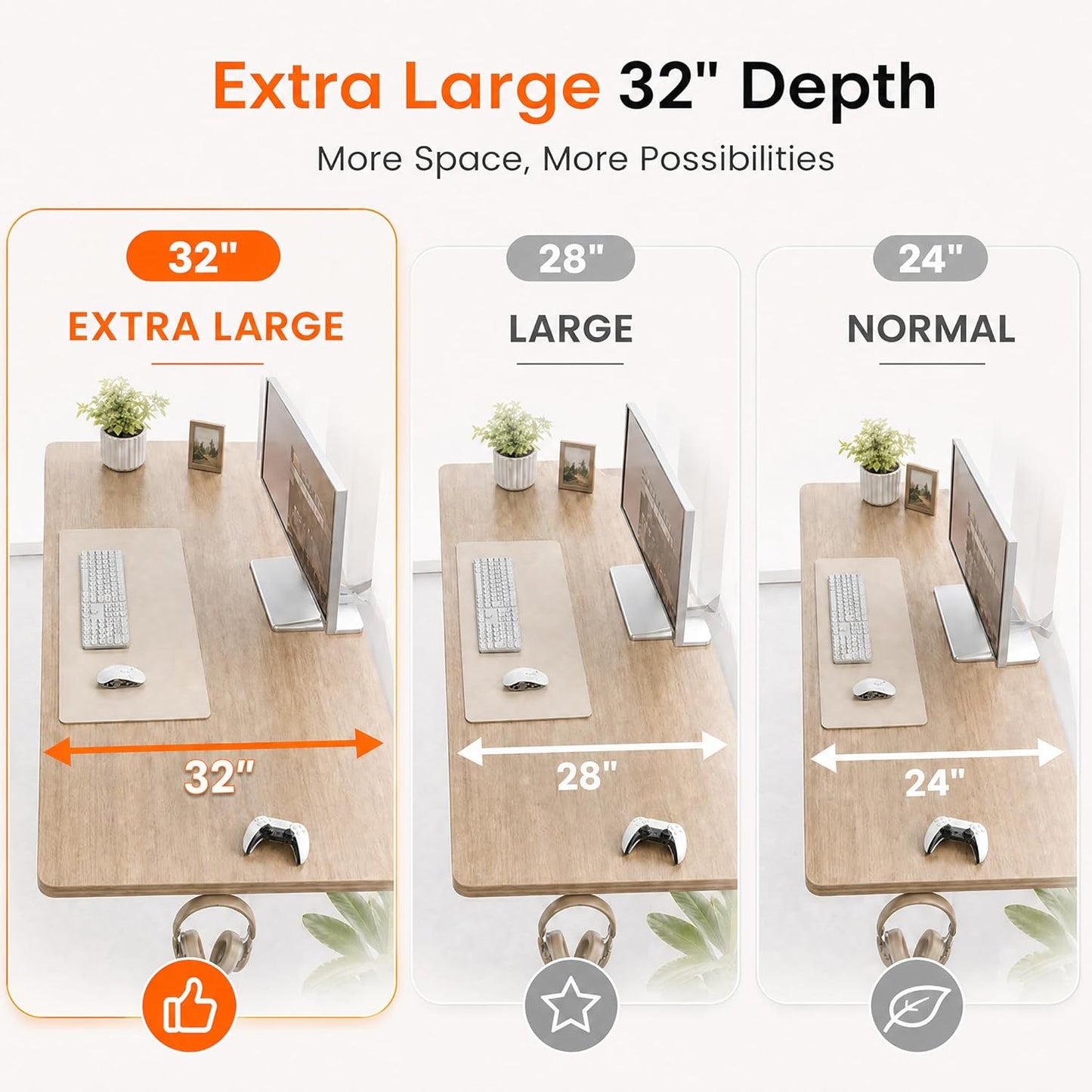 Grandder 47x32 Large Electric Standing Desk, Height Adjustable Computer Desk with 2 Memory Presets, 31.5" Deep Desktop Sit Stand Desk Home Office Desk Workstation Table with Hooks, Maple