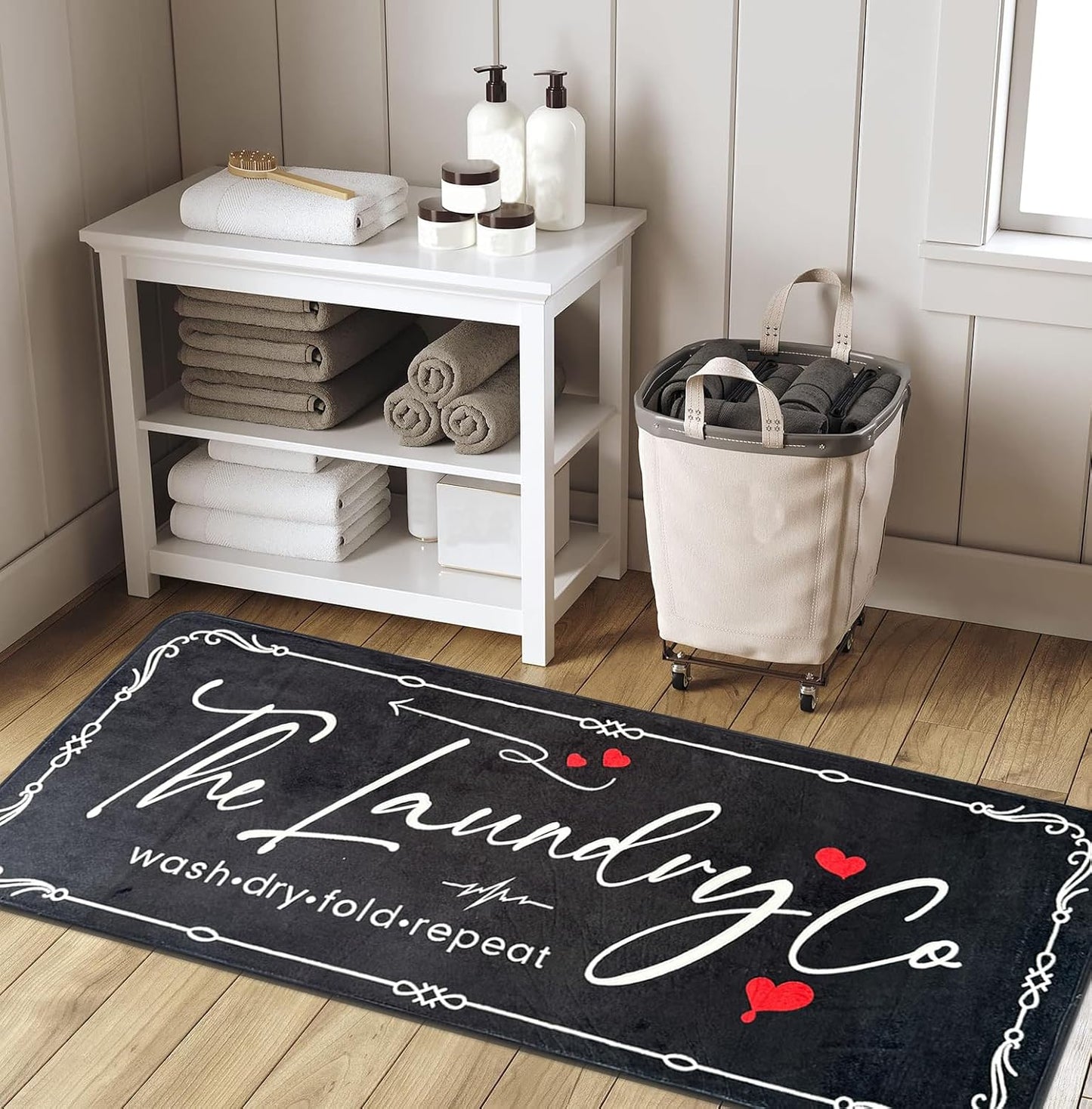 Laundry Room Rug Runner, 20" X 47" Laundry Organization Waterproof Non Slip Mat Text Design Rug Machine Washable Large Bathroom Rugs Stylish Versatile Laundry Room Rugs Decor
