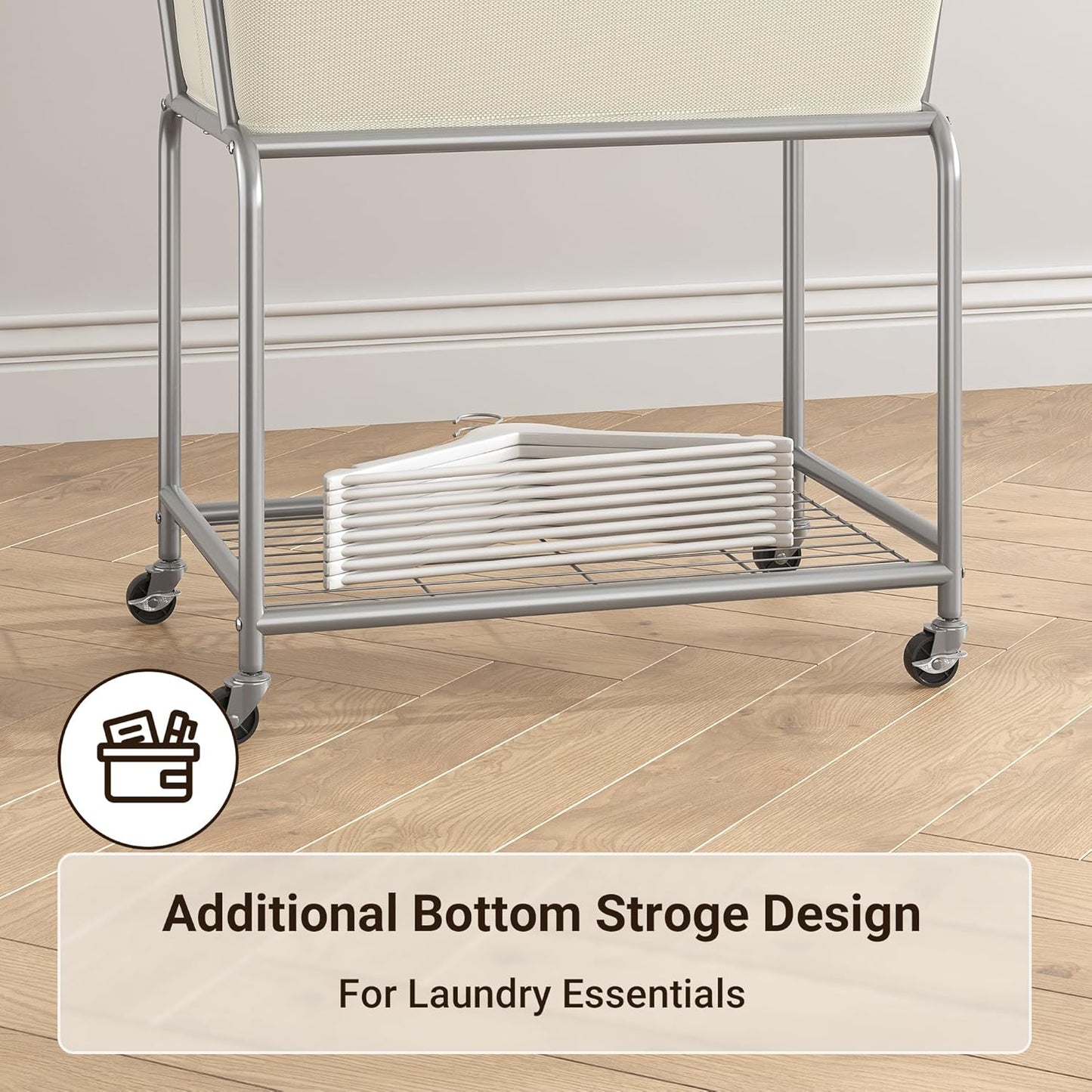 ELYKEN Rolling Laundry Hamper with Wheels, 32-Gallon (122L) Laundry Cart with Removable Bag, 2-Tier Clothes Basket Hamper with Shelf for Closet, Bedroom, Bathroom, Laundry Room, Cream