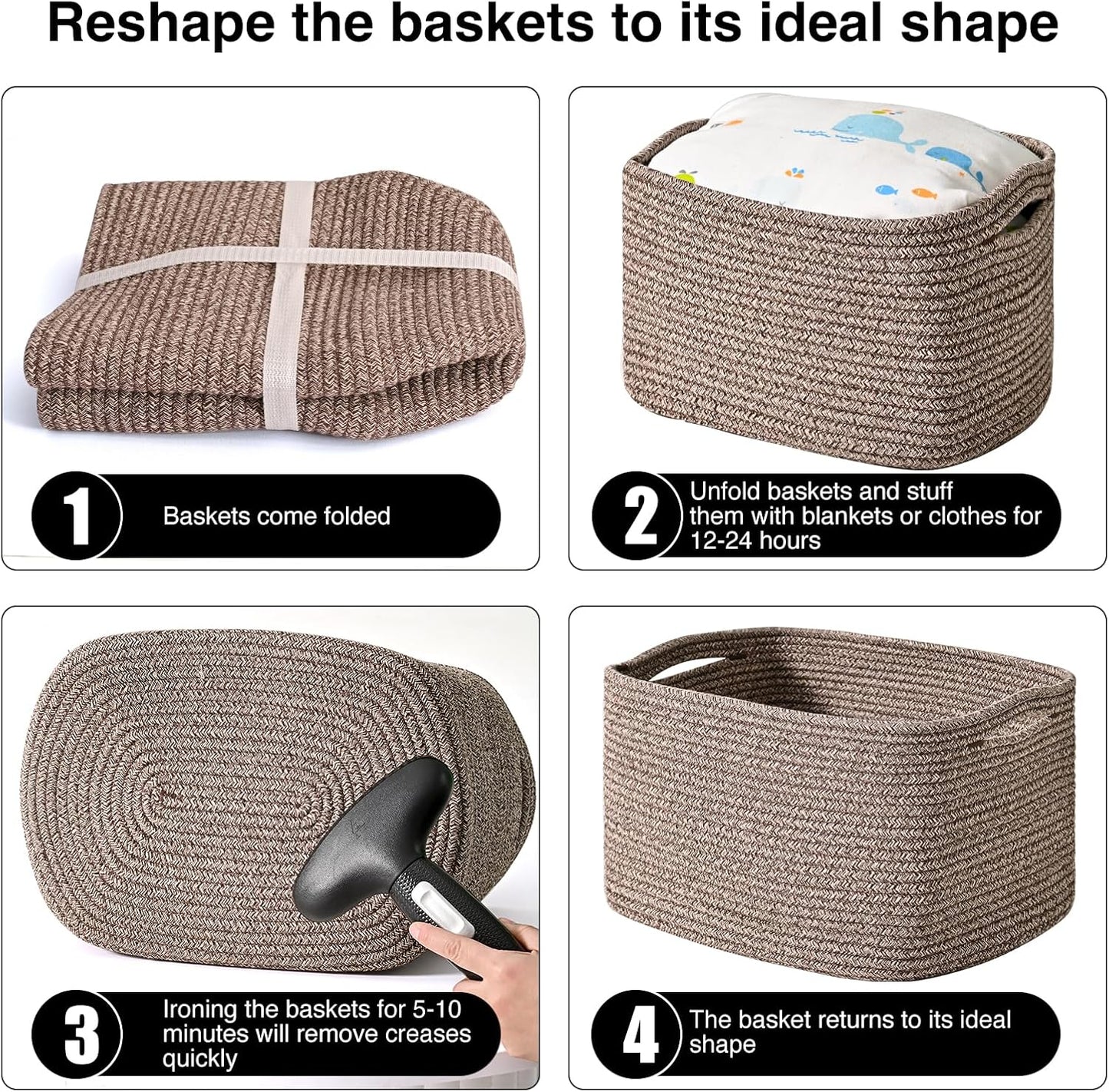 ICERZCZ Storage Baskets for Organizing Shelves, Woven Cotton Rope Bins for Baby Nursery Organization, Book Toy Towel Organizer, 15"x11"x9.5", 3 Packs, Dark Brown