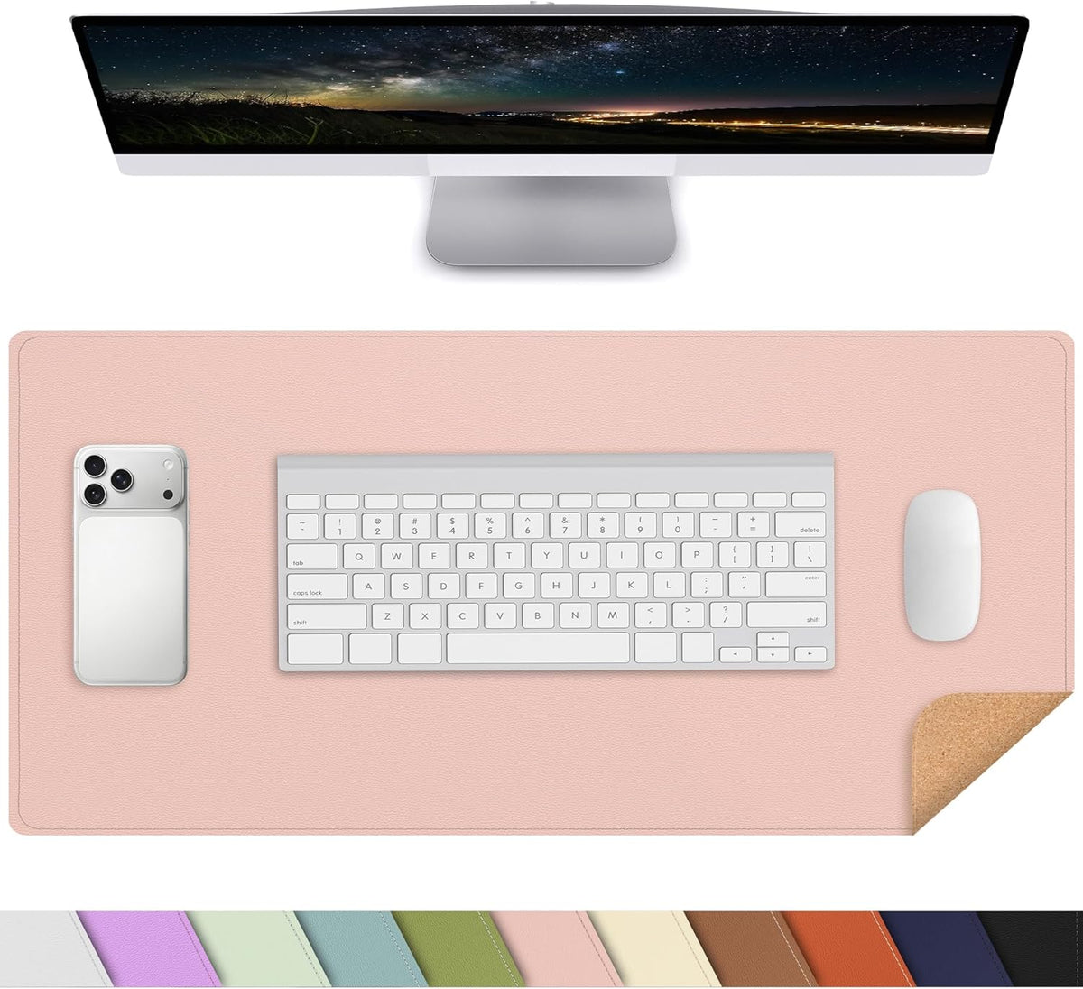 AFIING Cork Desk Mat, 31.5" x 17", Pink,Desk pad Protector
