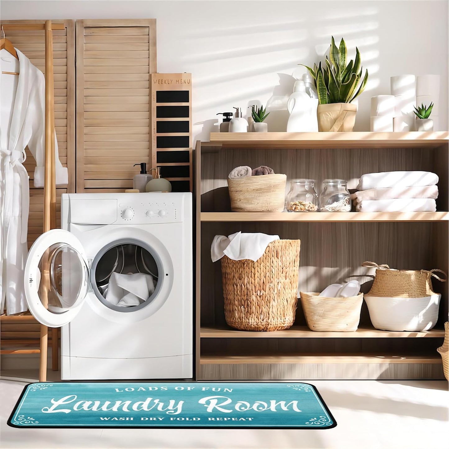 Laundry Room Rug Non Slip Floor mats Farmhouse Large Laundry Rugs for Laundry Runner Room Mat Washer and Dryer Carpet Laundry Room Decor 20x47inch(Turquoise)