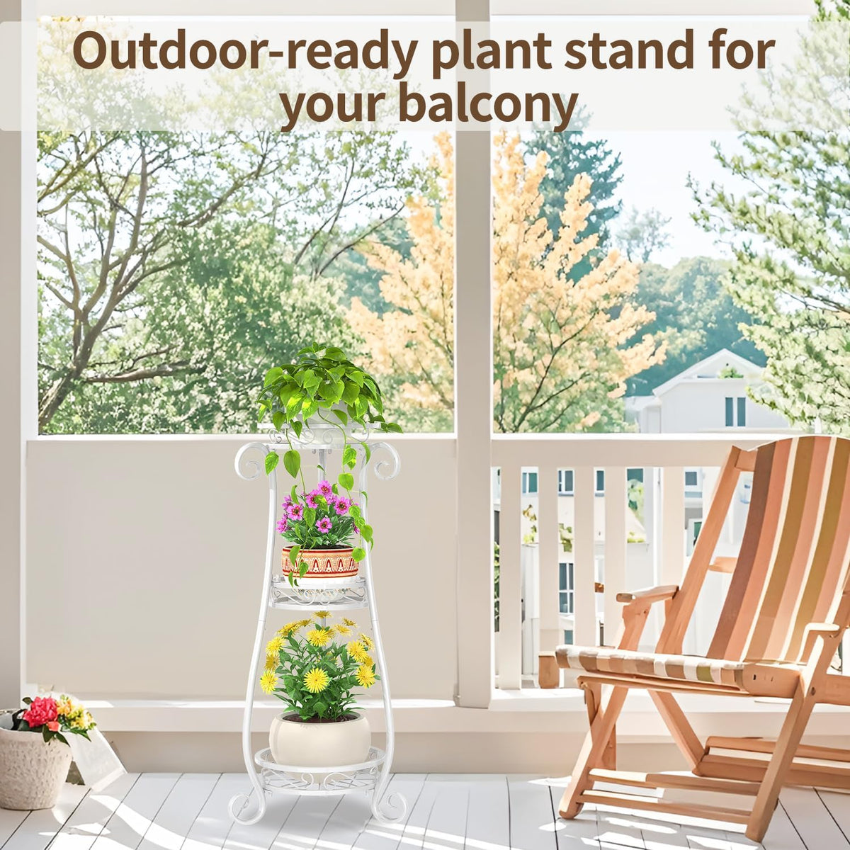 LASZOLA 3 Tiers Metal Corner Plant Flower Stand Tall Indoor Outdoor, White