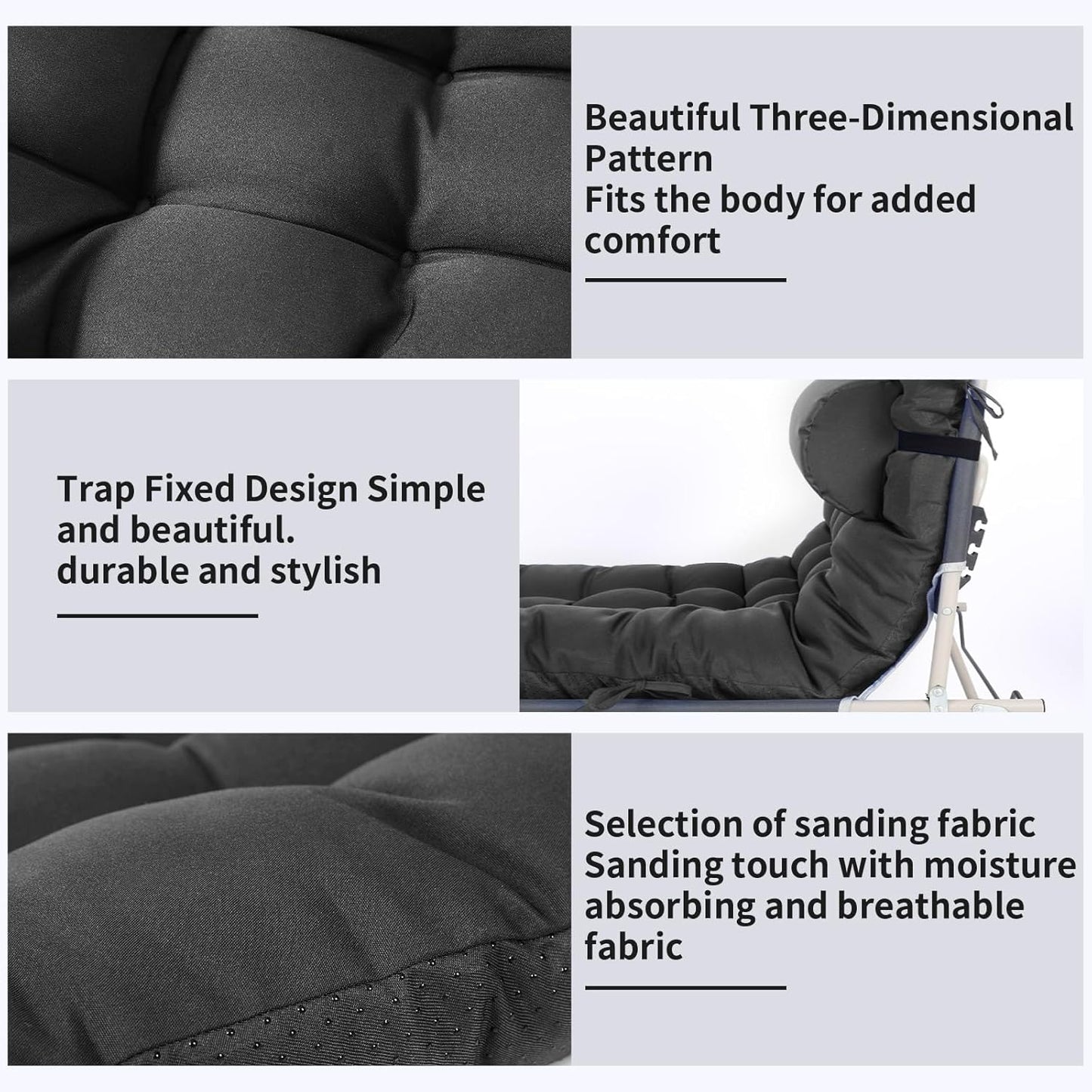 Tudomro Outdoor Chaise Lounge Cushion 66x21x4'' Waterproof & Fade-Resistant Patio Pool Chaise Lounge Cushion Headrest Pillow Tie Replacement Rocking High Back Chair(Charcoal Gray,1 Pcs)