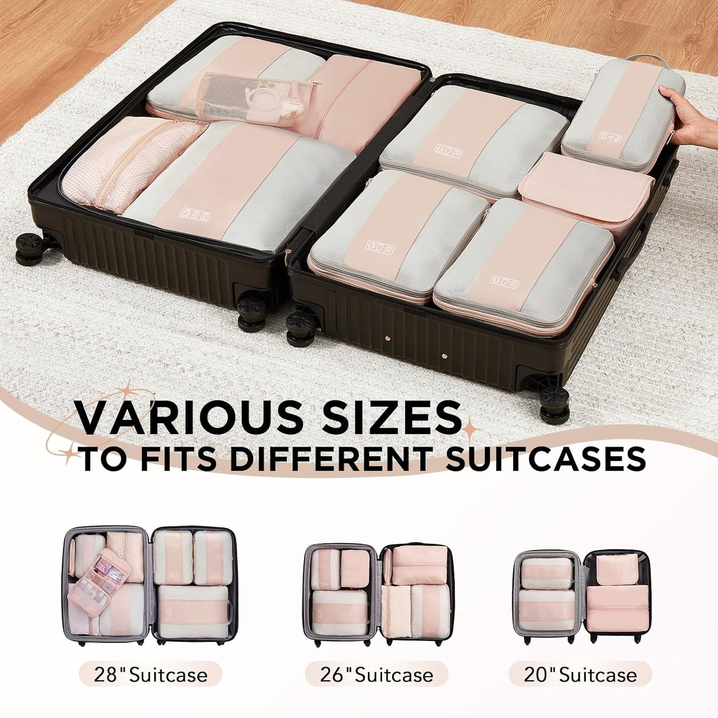 10 Set Compression Packing Cubes for Travel Gifts Mom Women,OlarHike Luggage Clothes Garment Bags for Travelers,Airplane/Cruise/Car Travel Essentials,Compressible Expandable Saver Space Bags(Beige)
