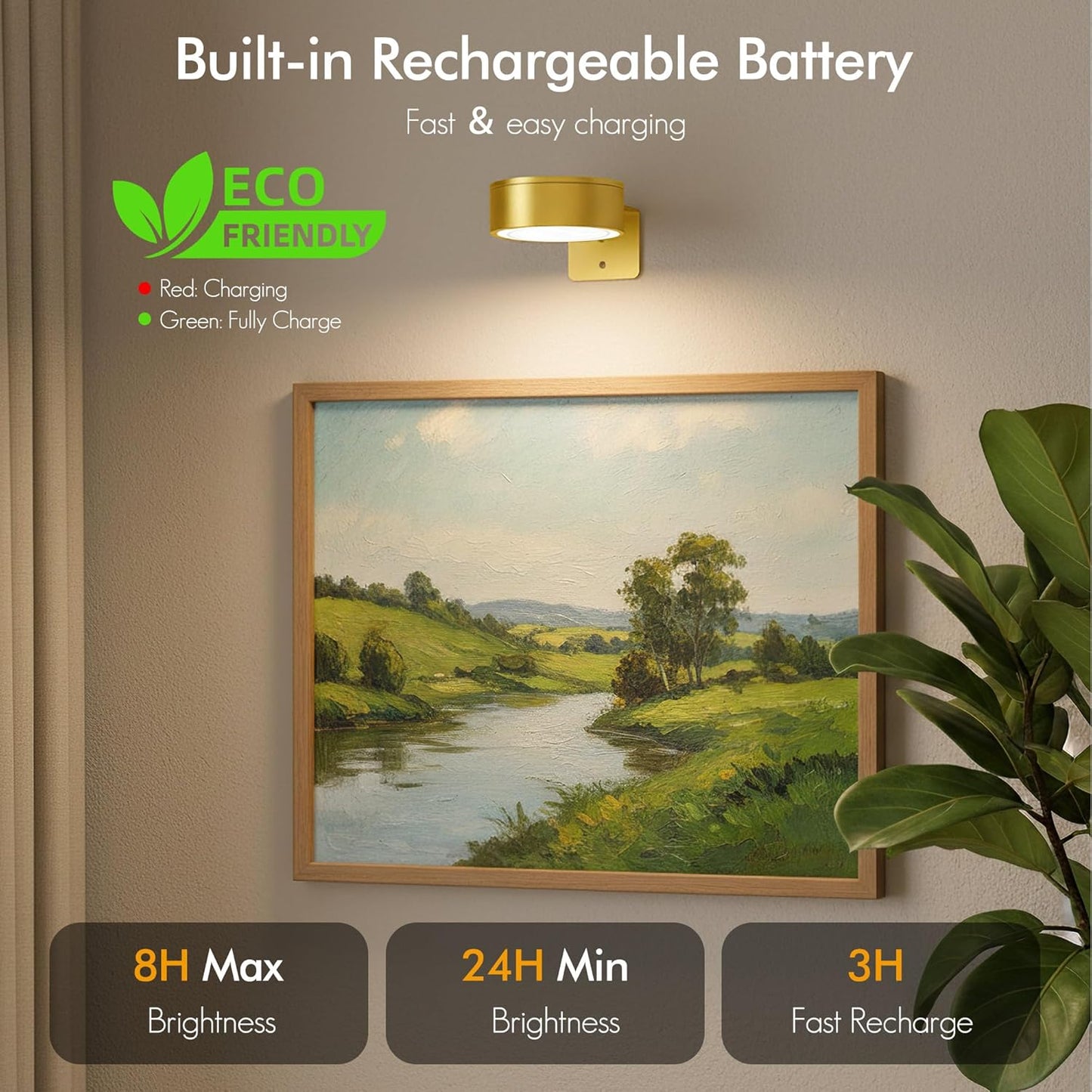 3-Pack Picture Lights for Wall, Rechargeable Battery Operated Led Painting Light with Remote Dimmable ＆ Timer, 3 Lighting Modes Magnetic Art Display Light, Wall Decorative Lighting for Picture,Frame