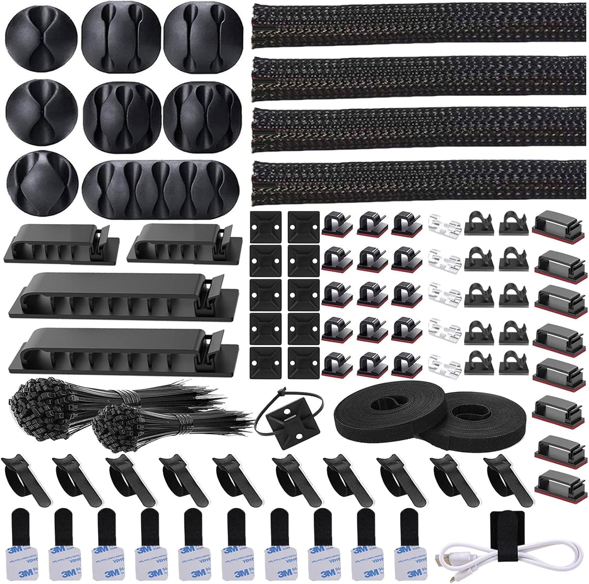 White Cable Management Organizer Kit 4 Cable Sleeve Split 311Pcs