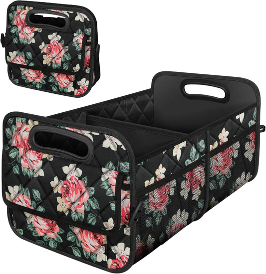 Deosk Trunk Organizer and Storage with Reinforced Handles,Car Accessories for Women/Men 50L Waterproof Polyester Trunk Organzier for Car/SUV/Minivan/Truck(Medium, Floral)