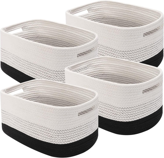 4 Pack Woven Storage Baskets for Organizing - Cotton Rope Baskets for Closet, Toys, Books, Towels, Durable Storage Bins for Shelves, Living Room, Bedroom, 14.76''Lx9.84''Wx8.86''H (Black, 13")