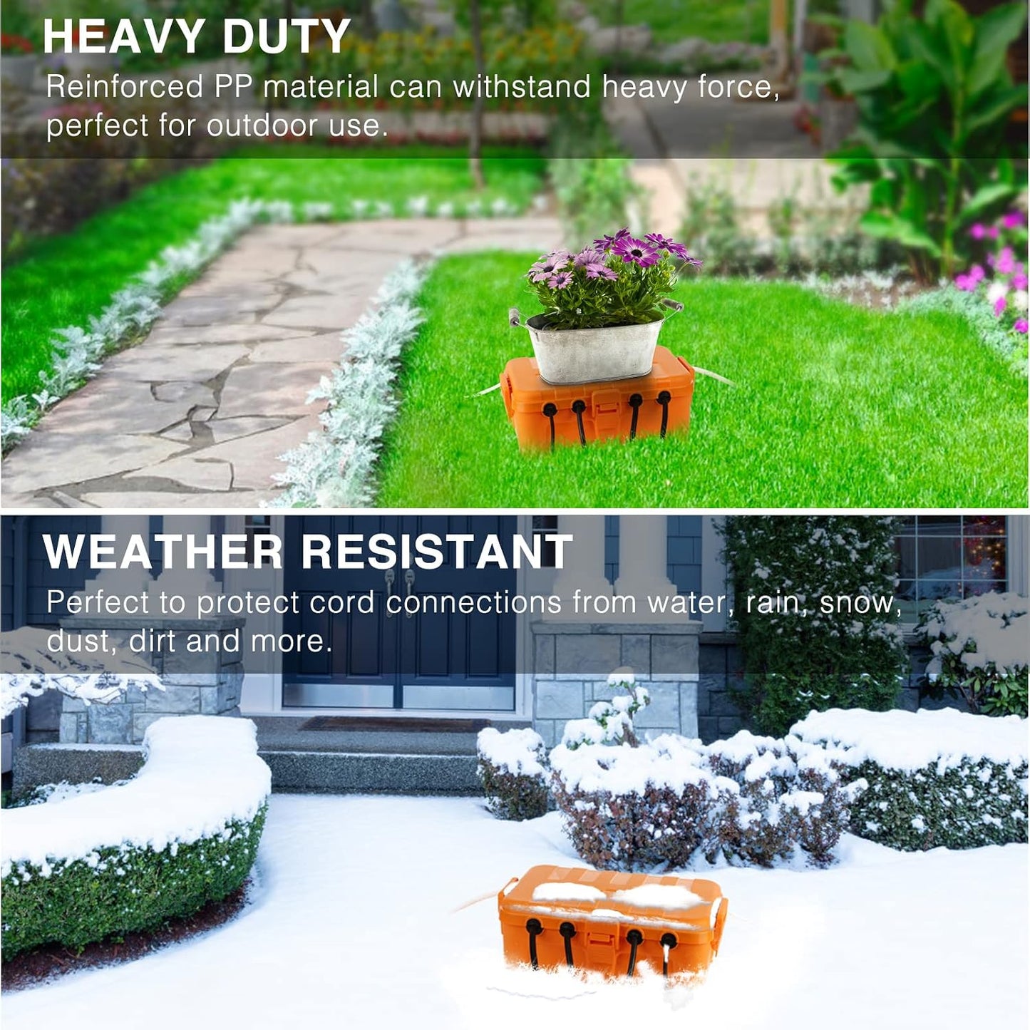 Flemoon Large Outdoor Electrical Box, Waterproof Extension Cord Cover | Inner Size 12 x 7.4 x 3.9Inch, 6 Cable Entry Ports, IP54 Weatherproof Connection Box for Outlet, Timer, Holiday Light, Orange