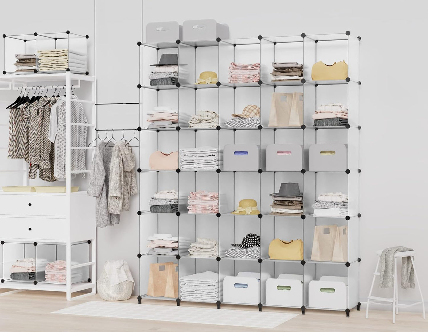 Closet Organizer, 12-cube Closet Organizers and Storage, Portable Cube Storage Organizer, Closet Shelves for Kids, Closet, Bedroom, Bathroom, Office, Transparent