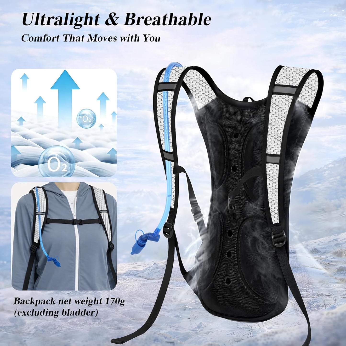 2 Pack Hydration Backpack Pack with 2L Hydration Bladder, TNYSPORT Lightweight Breathable Water Backpack with 3 Layer Pockets, Reinforced Shoulder Straps for Hiking Running Cycling