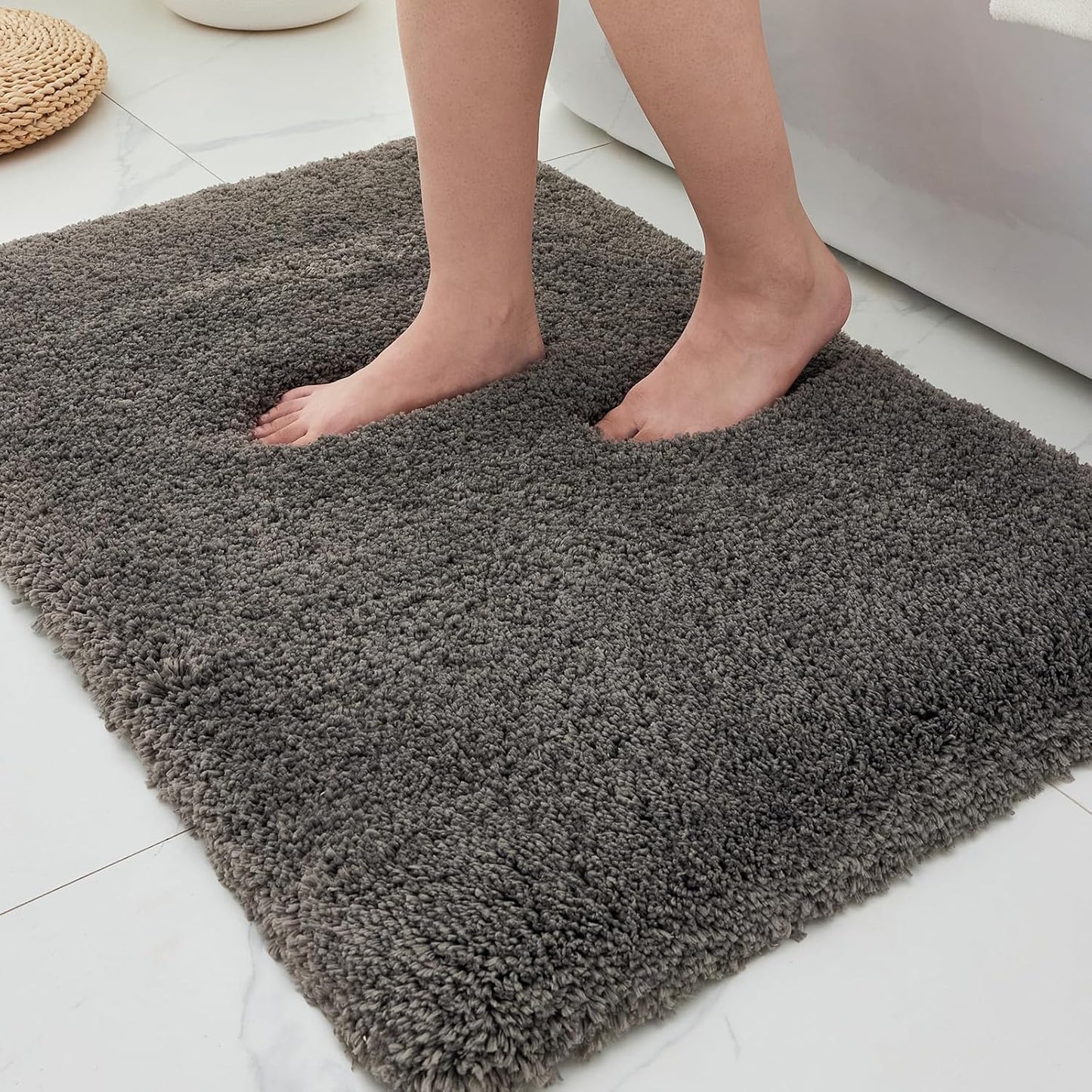 ILANGO Dark Gray Bathroom Rugs 30" × 20" Non Slip & Super Absorbent Extra Thick Soft, Washable Bath Mat for Floor, Microfiber Plush Shaggy Bath Rug with Rubber for Bathtub Shower Room Sink