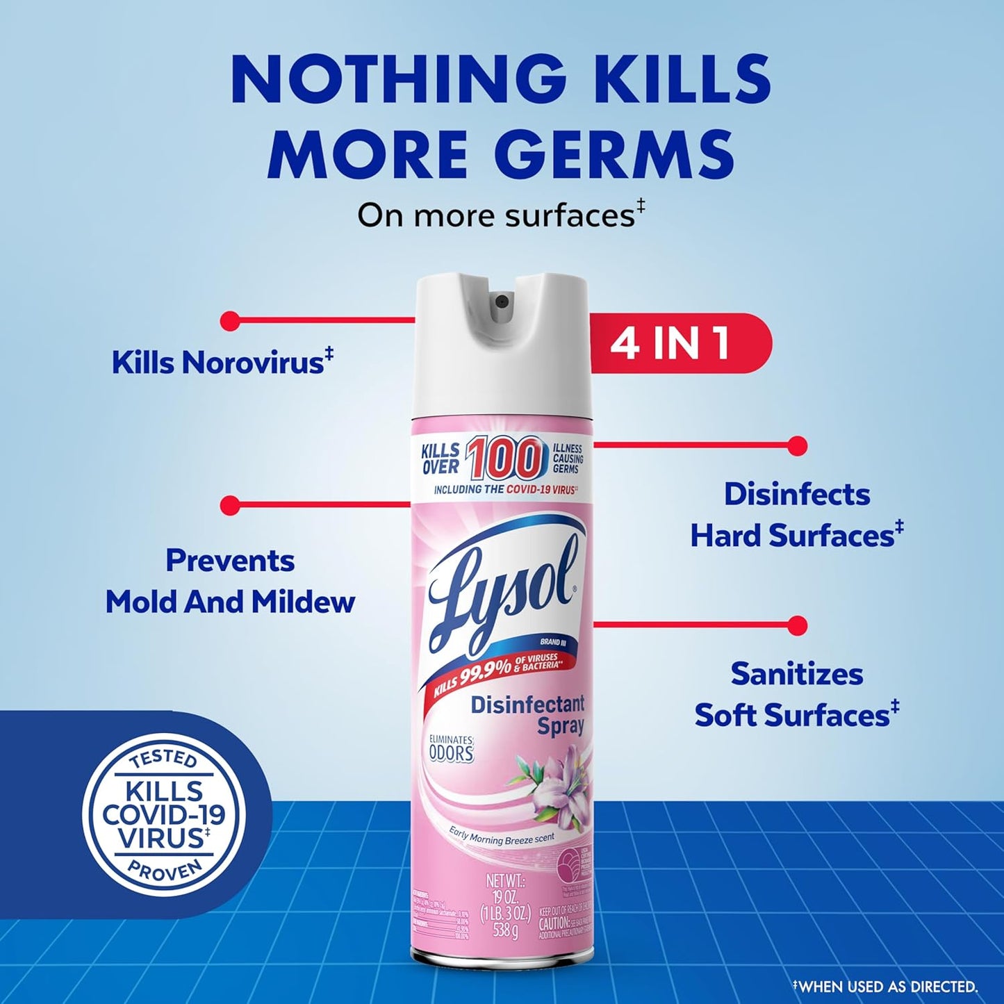 Lysol Disinfectant Spray, Household Cleaning Supplies, Disinfecting Multi-Purpose Room Spray, Antibacterial Sanitizer, Deodorizer, Kills Hantavirus, Early Morning Breeze, 19 Fl Oz (Pack of 2)