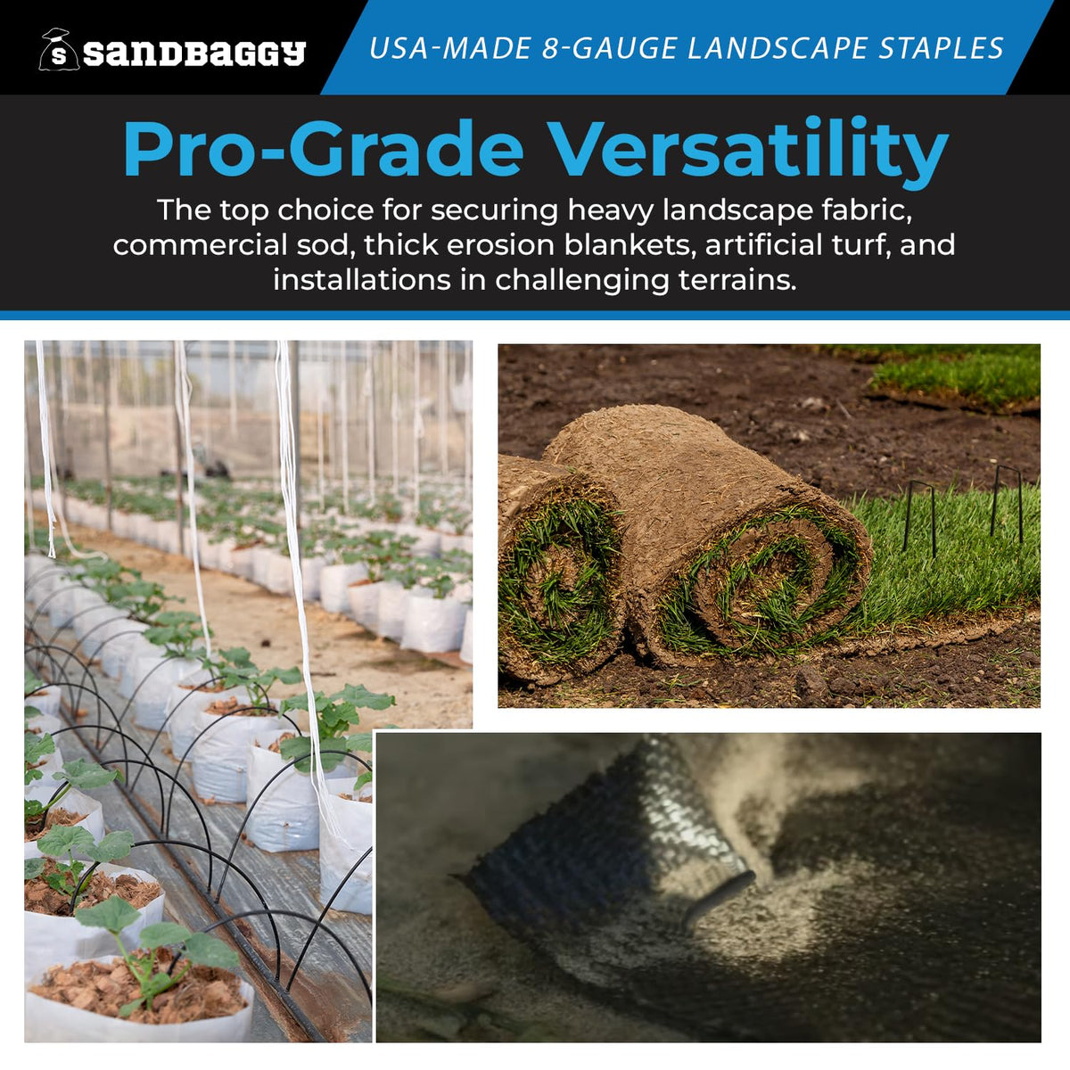 Sandbaggy USA Made 6-inch Landscape Staples - Garden Stakes - Landscaping Fabric, Netting, Sod, Artificial Turf (Extra Heavy Duty, 200)