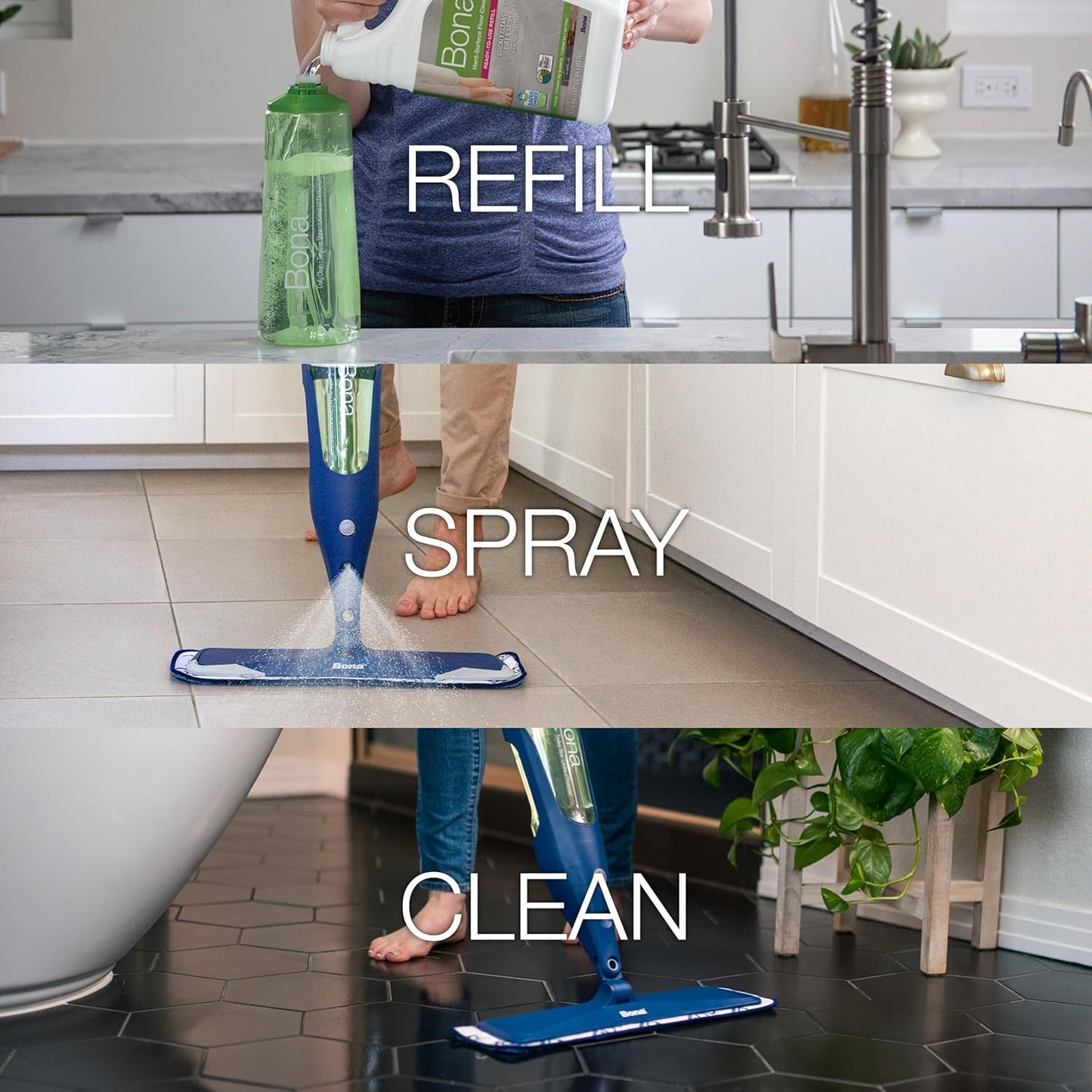 Bona Multi-Surface Floor Cleaner Refill - 128 fl oz - Unscented - Refill for Bona Spray Mops and Spray Bottles - Residue-Free Floor Cleaning Solution for Stone, Tile, Laminate, and Vinyl Floors