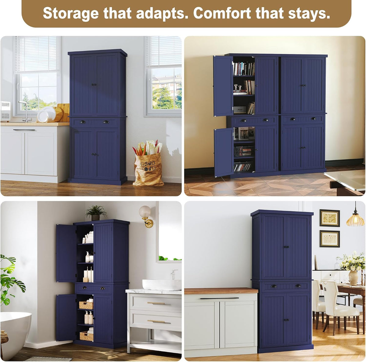 ARTPOWER 72" Tall Kitchen Pantry Storage Cabinet with Drawer and Adjustable Shelves, Pantry Cabinet for Kitchen, Bathroom or Hallway, Blue