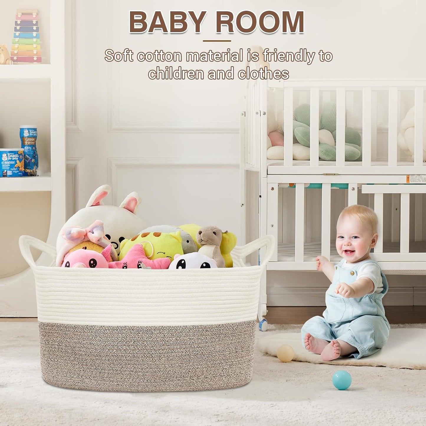 YOUDENOVA Large Blanket Basket, Rectangle Cotton Rope Storage Baske | Nursery Laundry Hamper for Storage Clothes Organizing, 21.6''×14.9''×11.8'' Woven Basket, Dirty Clothes Organizer Bins