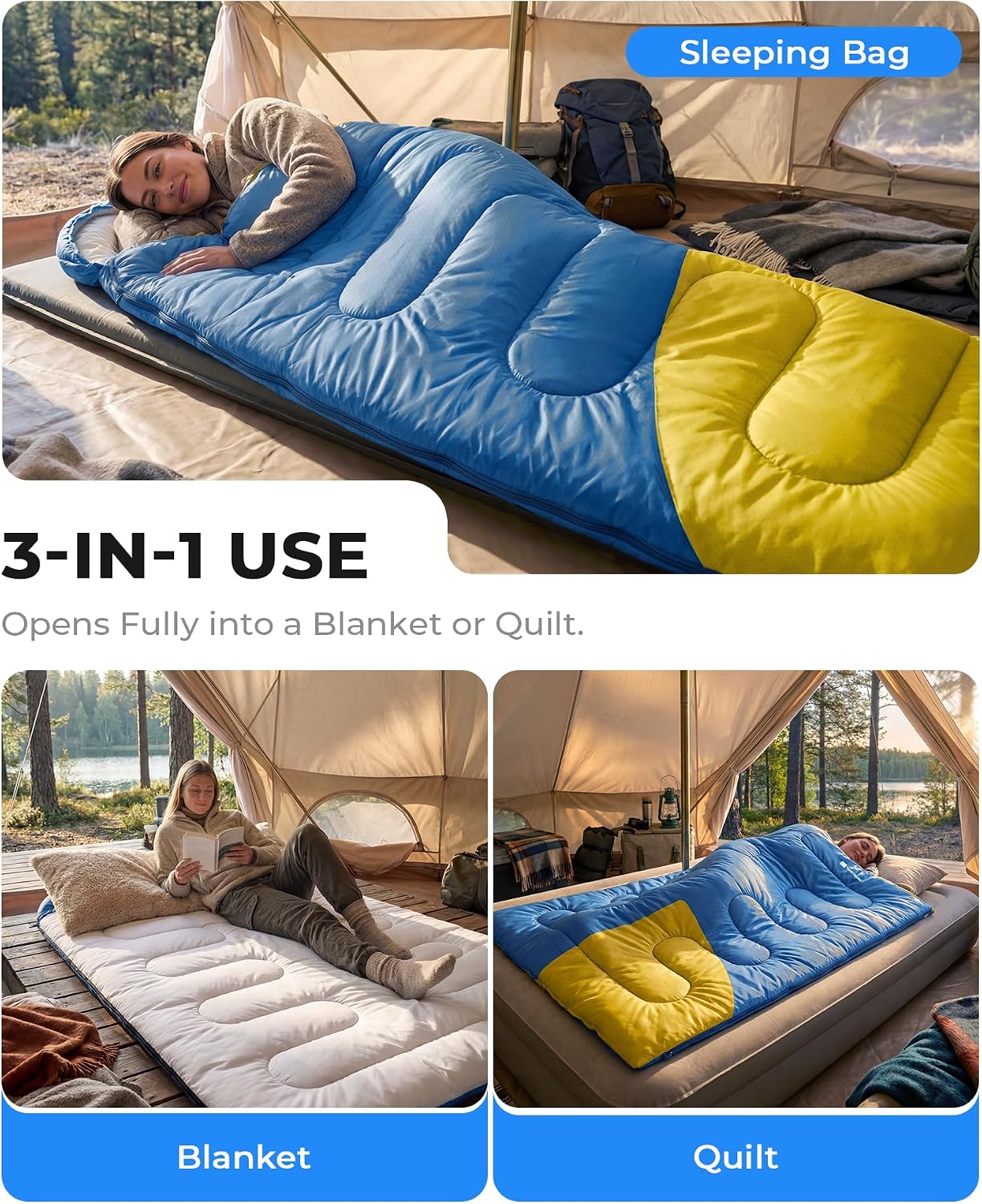 Sleeping Bag for Adults Warm Weather, Compact Lightweight Backpacking Sleeping Bag with Compression Sack, Camping Essentials Gear for Hiking Travel Climbing Outdoor & Indoor Use