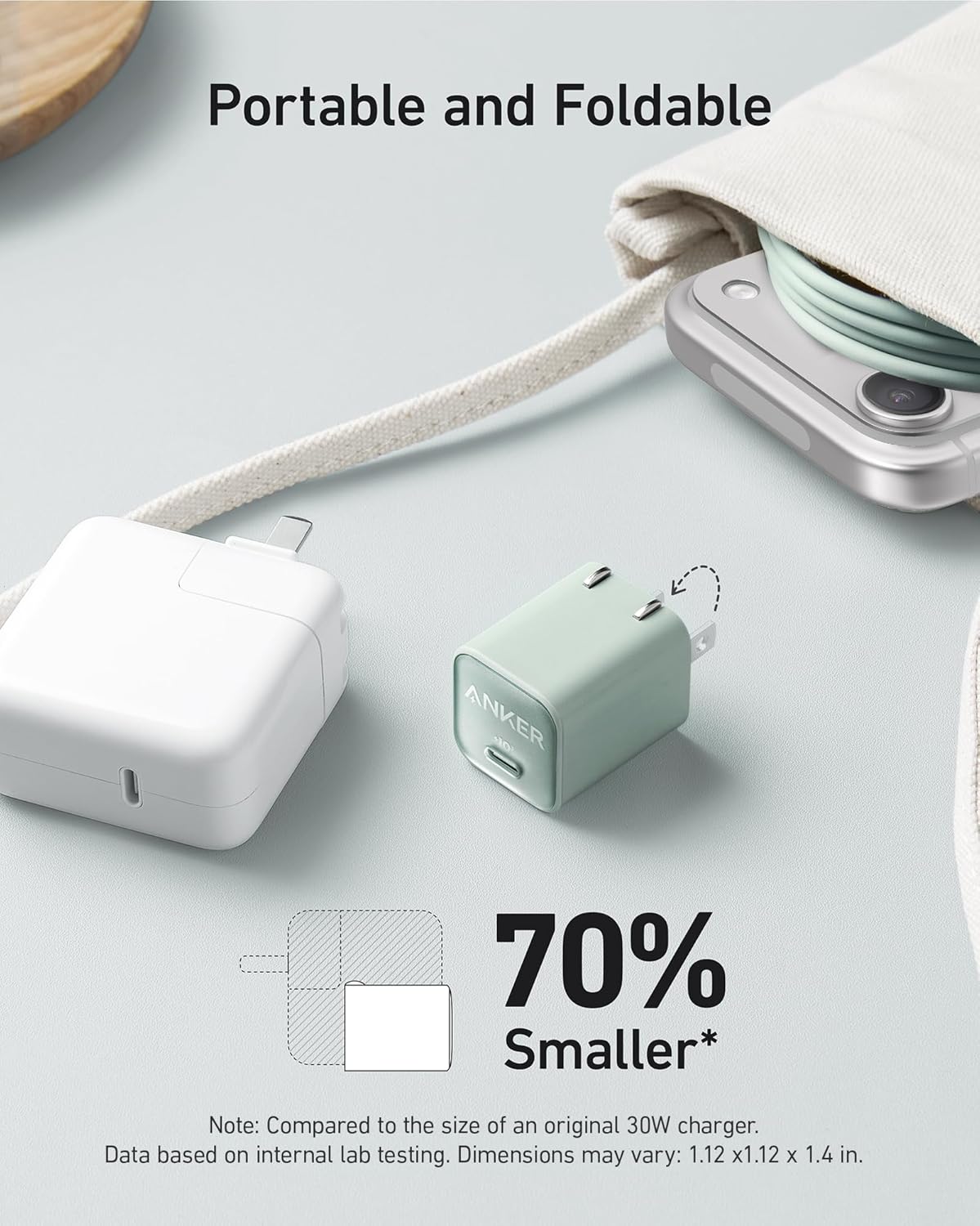 Anker Nano Phone Charger, USB C GaN Charger 30W, PIQ 3.0 Foldable PPS Fast Charger USB C for iPhone 17 / 16 and more series, Galaxy, iPad, Compatible with MagSafe